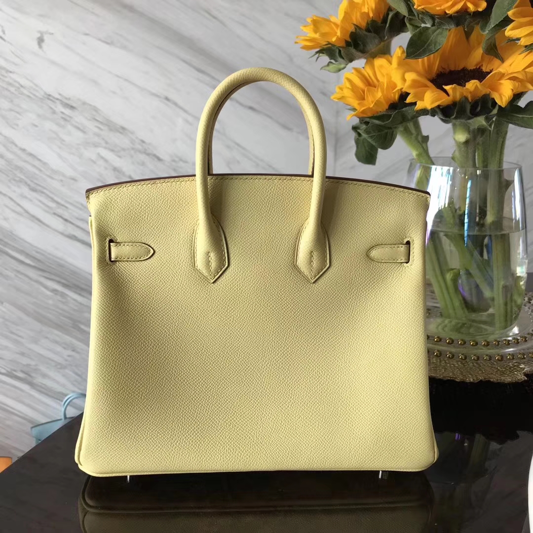 Noble Hermes 1Z Jaune Poussin Epsom Calf Birkin Bag25CM Silver Hardware