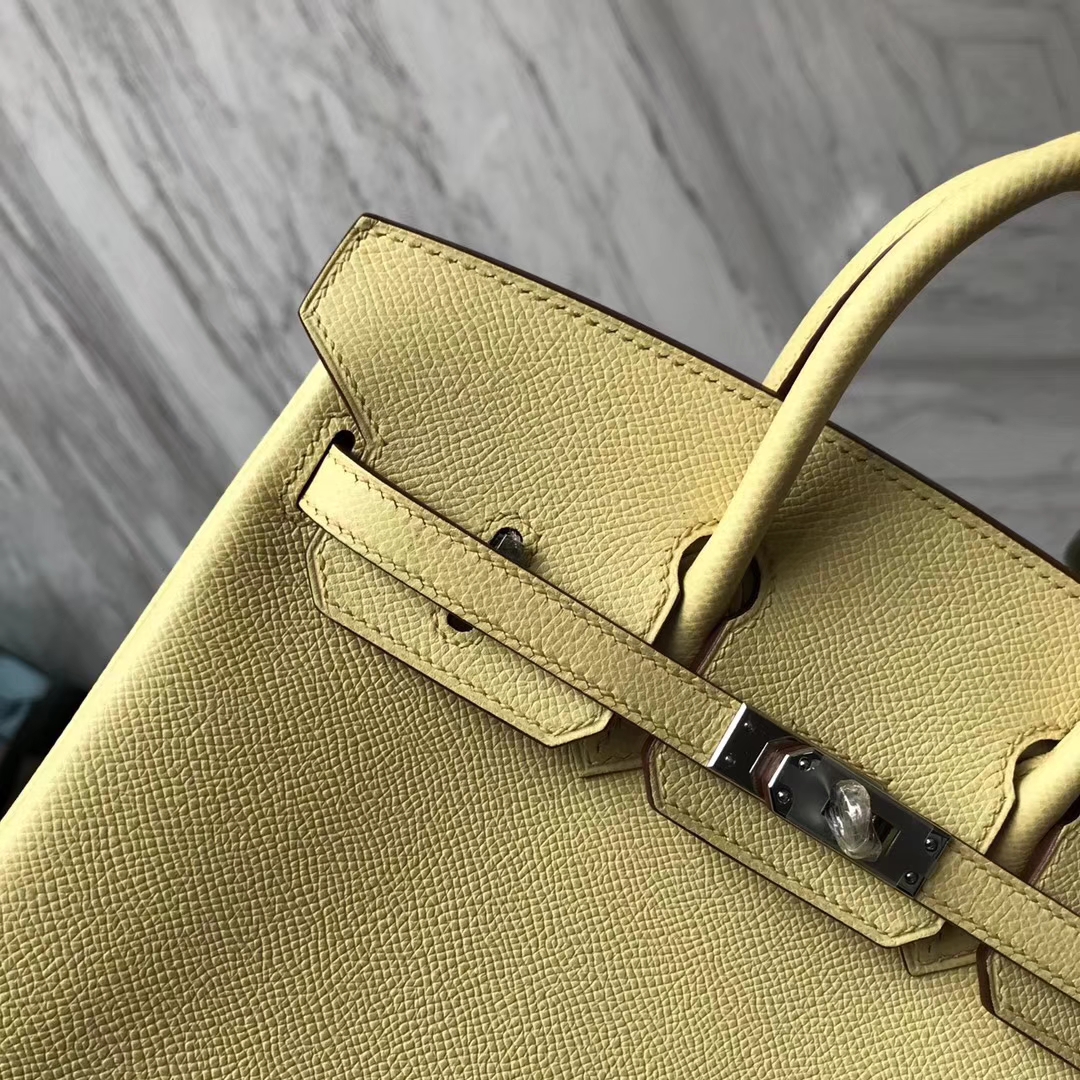 Noble Hermes 1Z Jaune Poussin Epsom Calf Birkin Bag25CM Silver Hardware