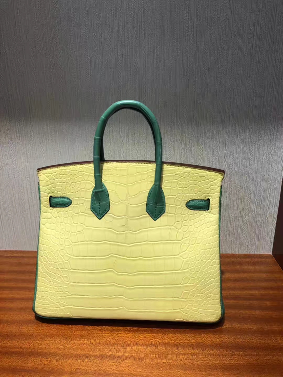Hermes Mimosa Yellow &#038; Bamboo Green Alligator Matt Crocodile Birkin25CM Bag
