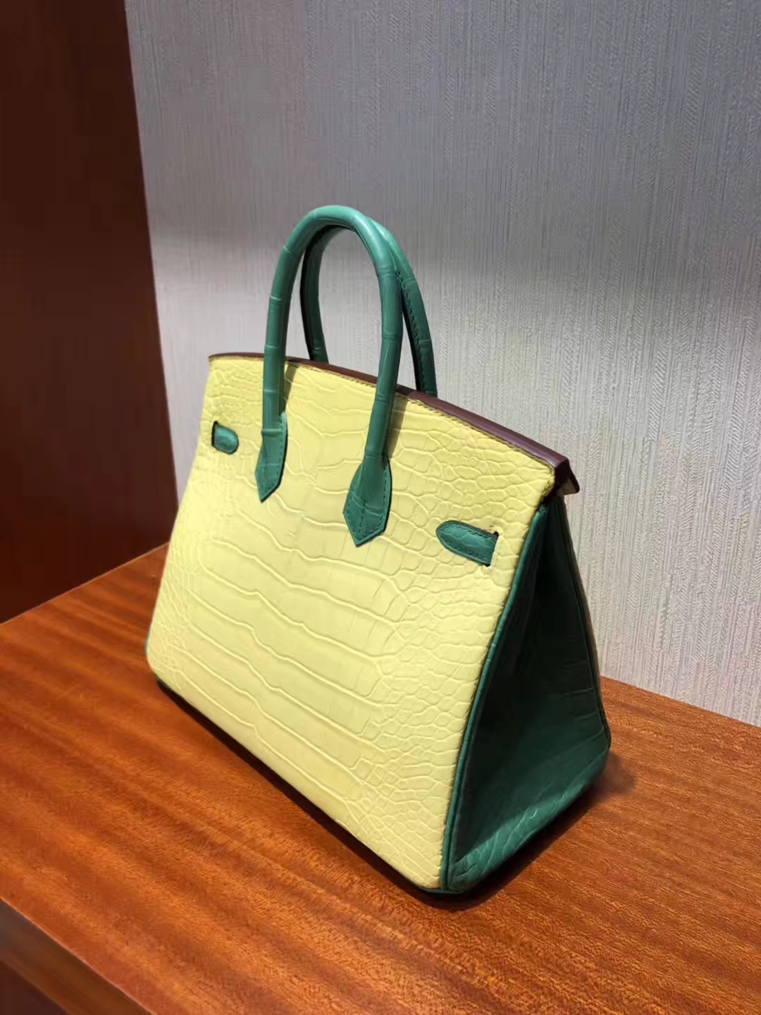 Hermes Mimosa Yellow &#038; Bamboo Green Alligator Matt Crocodile Birkin25CM Bag
