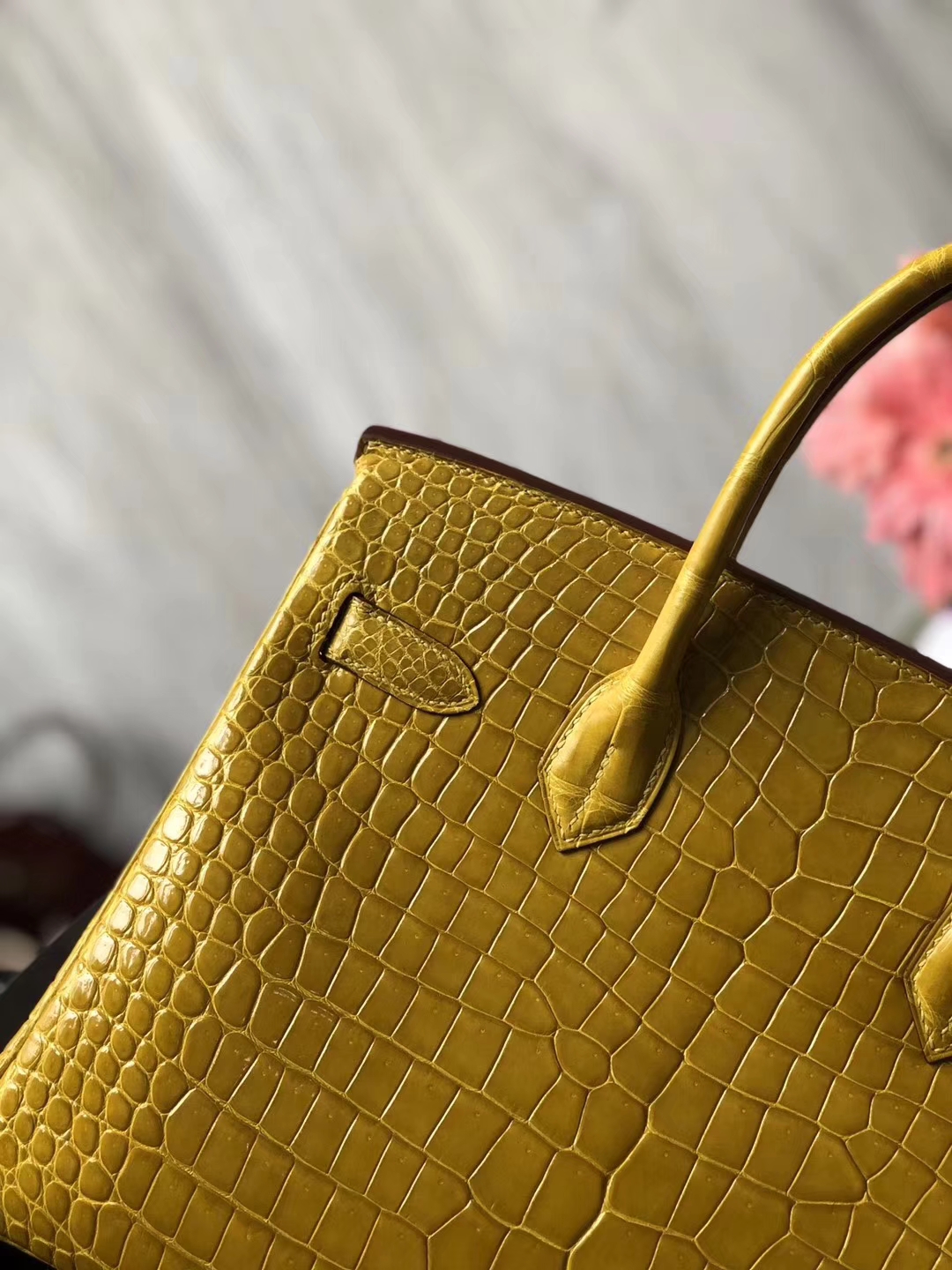 Luxury Hermes 9D Amber Yellow Shiny Crocodile Birkin Bag25CM Gold Hardware