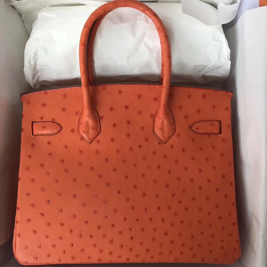 Discount Hermes CK93 Orange Ostrich Leather Birkin25cm Bag Gold Hardware