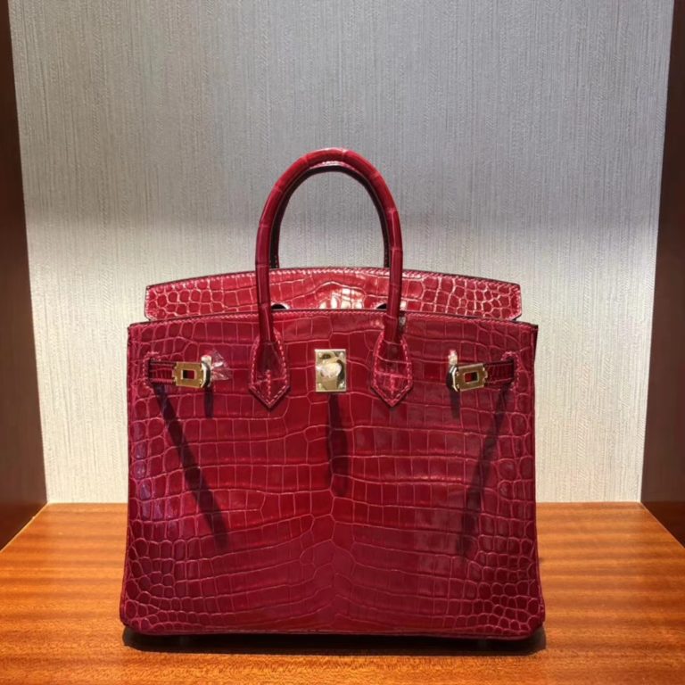 Hermes Q5 Rouge Casaque Shiny Crocodile Leather Birkin Bag 25cm