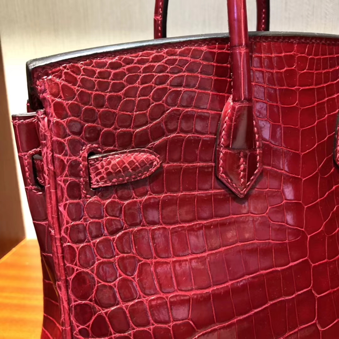 Discount Hermes Q5 Rouge Casaque Shiny Crocodile Leather Birkin Bag25cm