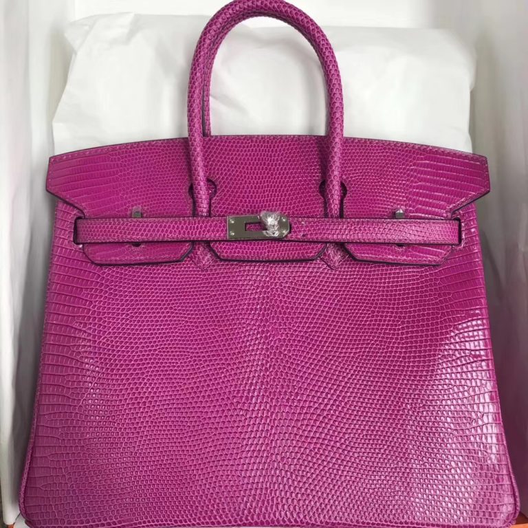 Hermes L3 Rose Purple Lizard Leather Birkin 25CM Bag Silver Hardware