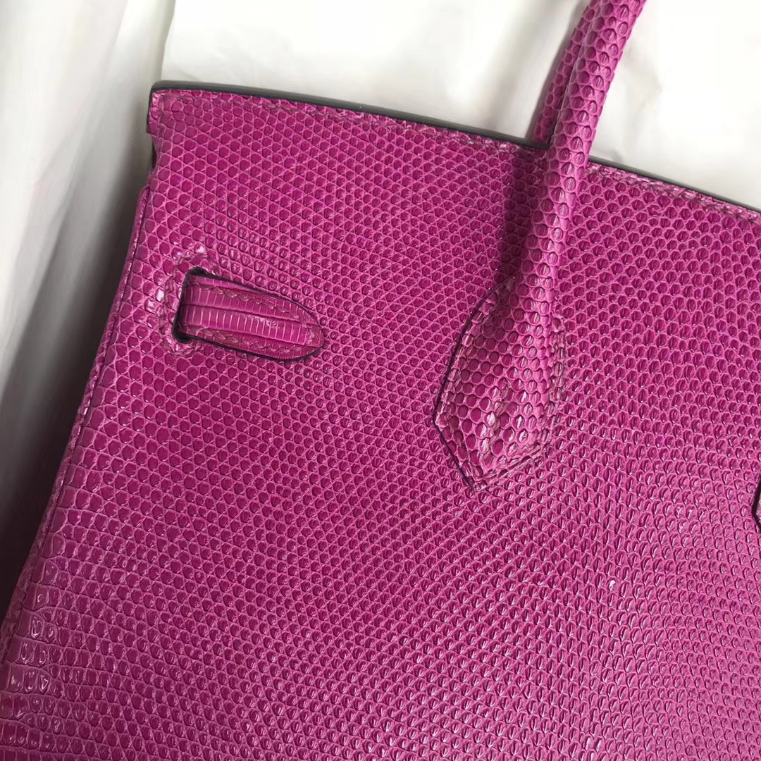 Luxury Hermes L3 Rose Purple Lizard Leather Birkin25CM Bag Silver Hardware