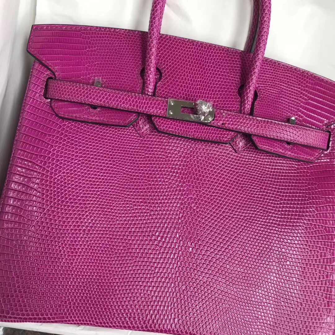 Luxury Hermes L3 Rose Purple Lizard Leather Birkin25CM Bag Silver Hardware