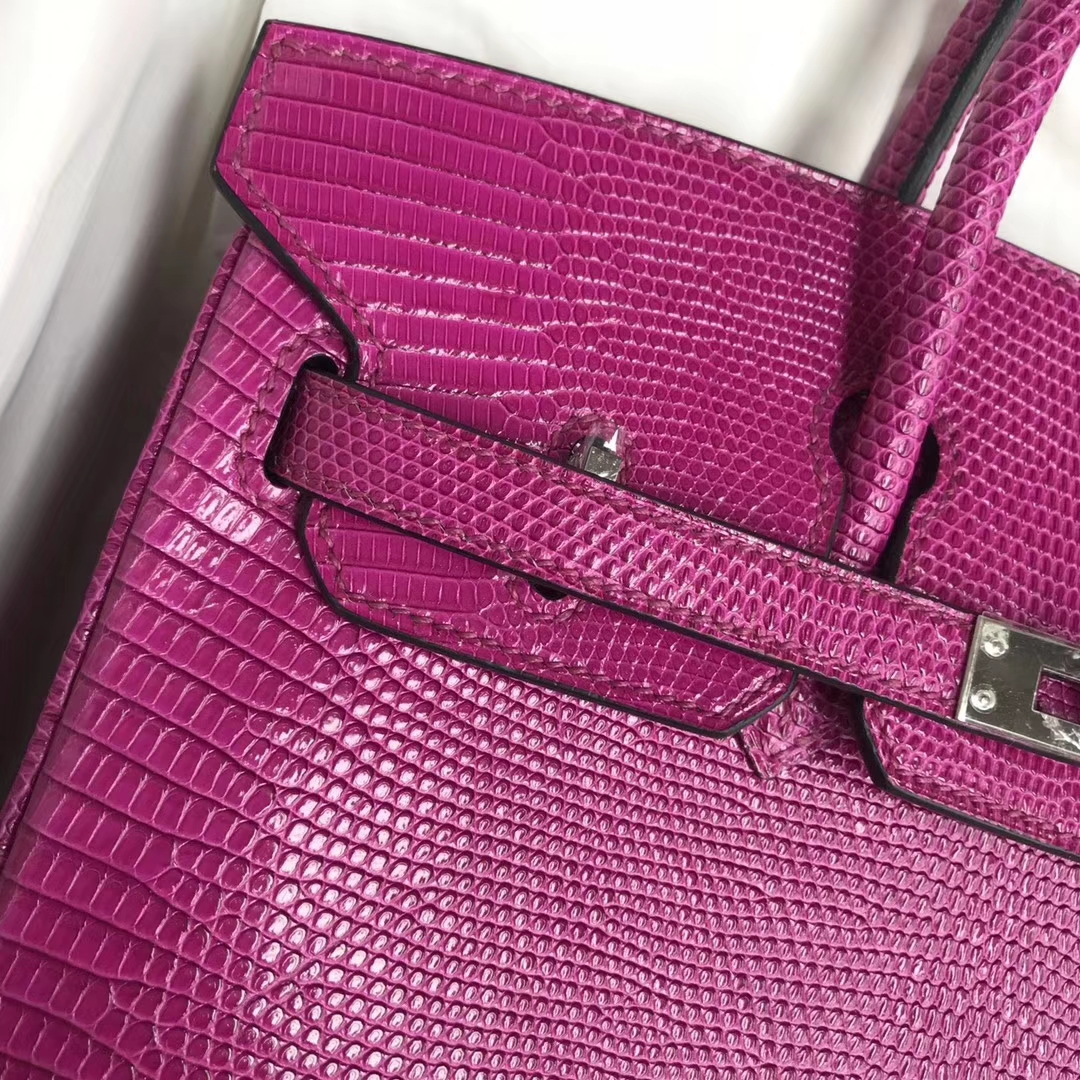Luxury Hermes L3 Rose Purple Lizard Leather Birkin25CM Bag Silver Hardware