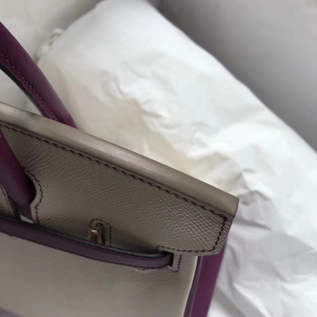 Discount Hermes CK10 Craie/P9 Anemone Purple Epsom Calf Birkin Bag25CM