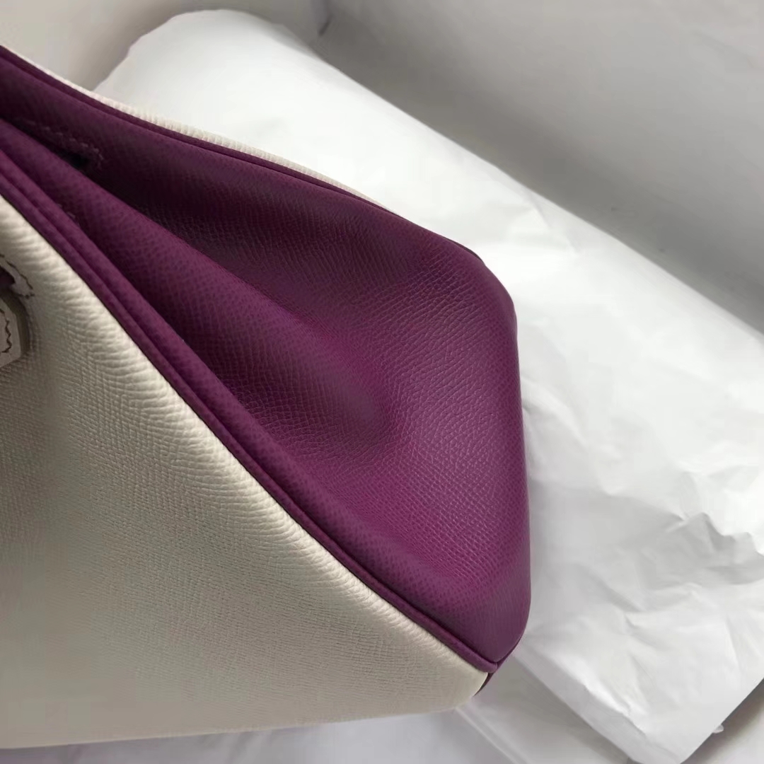 Discount Hermes CK10 Craie/P9 Anemone Purple Epsom Calf Birkin Bag25CM