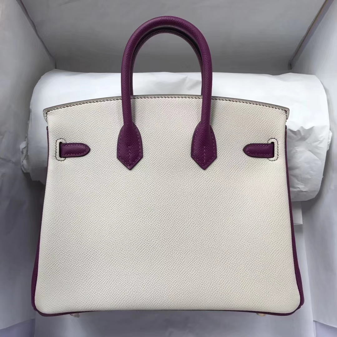 Discount Hermes CK10 Craie/P9 Anemone Purple Epsom Calf Birkin Bag25CM