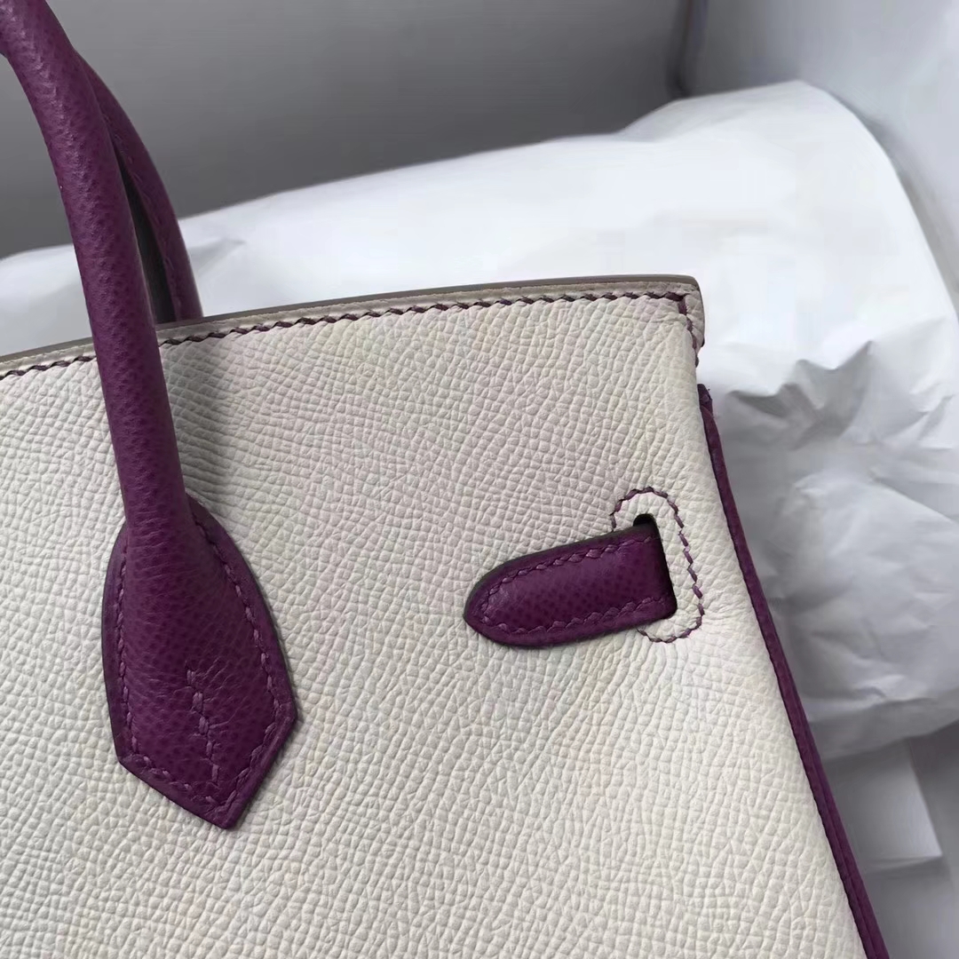 Discount Hermes CK10 Craie/P9 Anemone Purple Epsom Calf Birkin Bag25CM