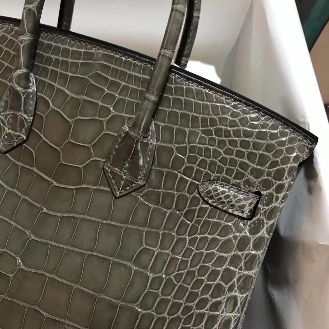 Wholesale Hermes C81 Gris Tourterelle Crocodile Leather Birkin25CM Bag Silver Hardware