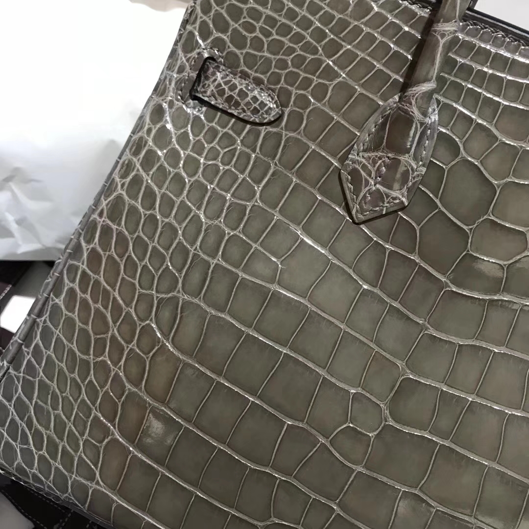Wholesale Hermes C81 Gris Tourterelle Crocodile Leather Birkin25CM Bag Silver Hardware
