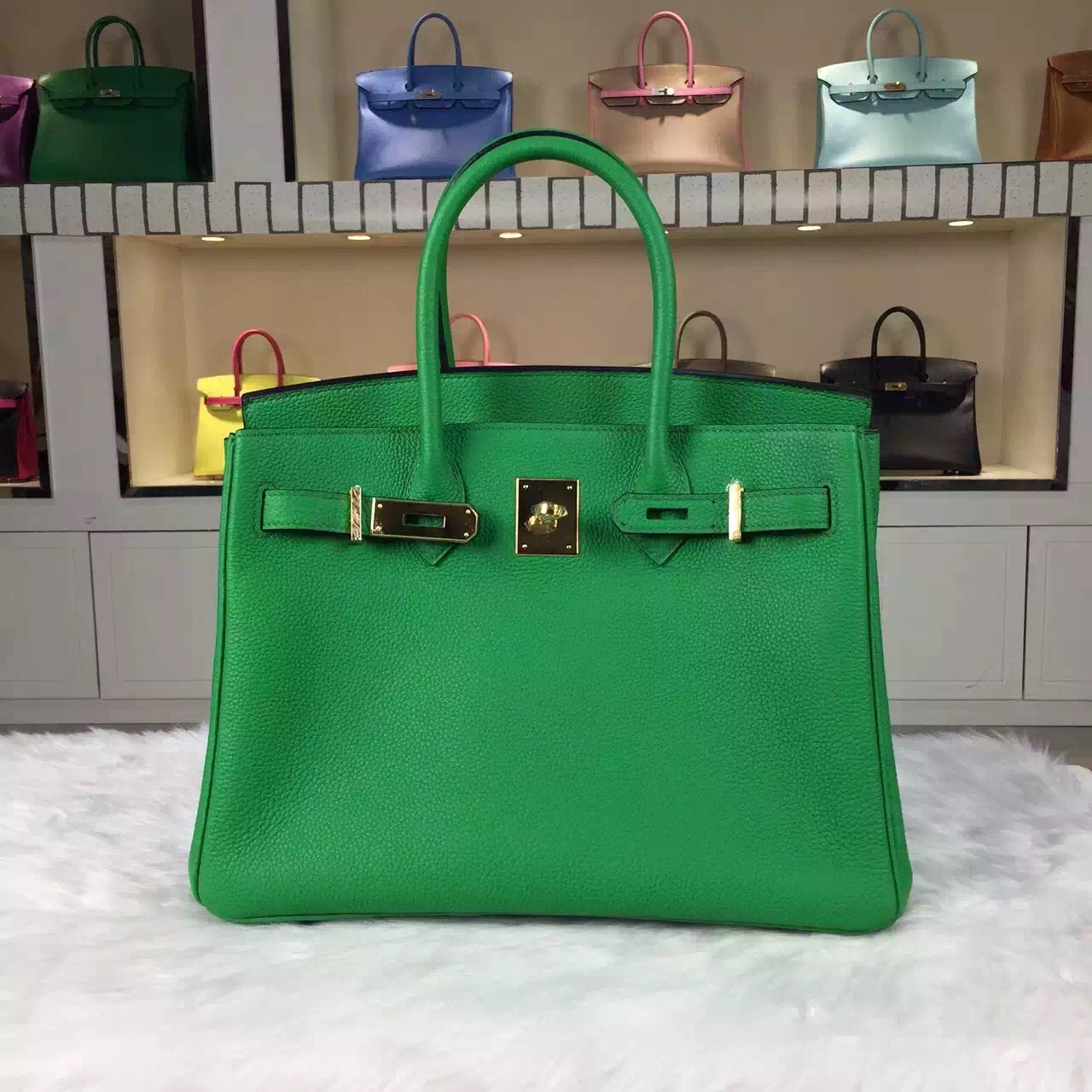New Fashion Hermes France Togo Calfskin Leather Birkin Bag 30cm in 1K Bamboo Green