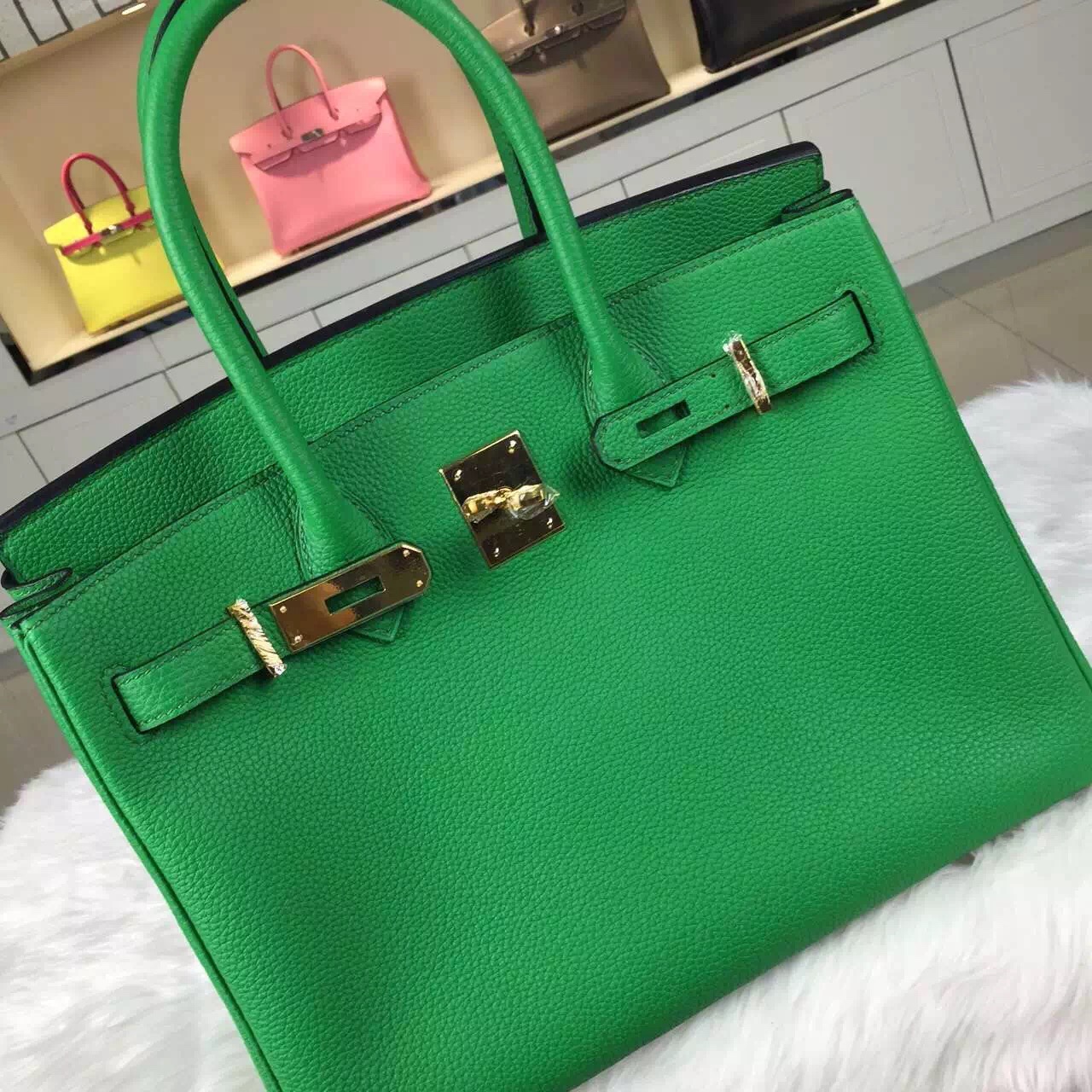 New Fashion Hermes France Togo Calfskin Leather Birkin Bag 30cm in 1K Bamboo Green