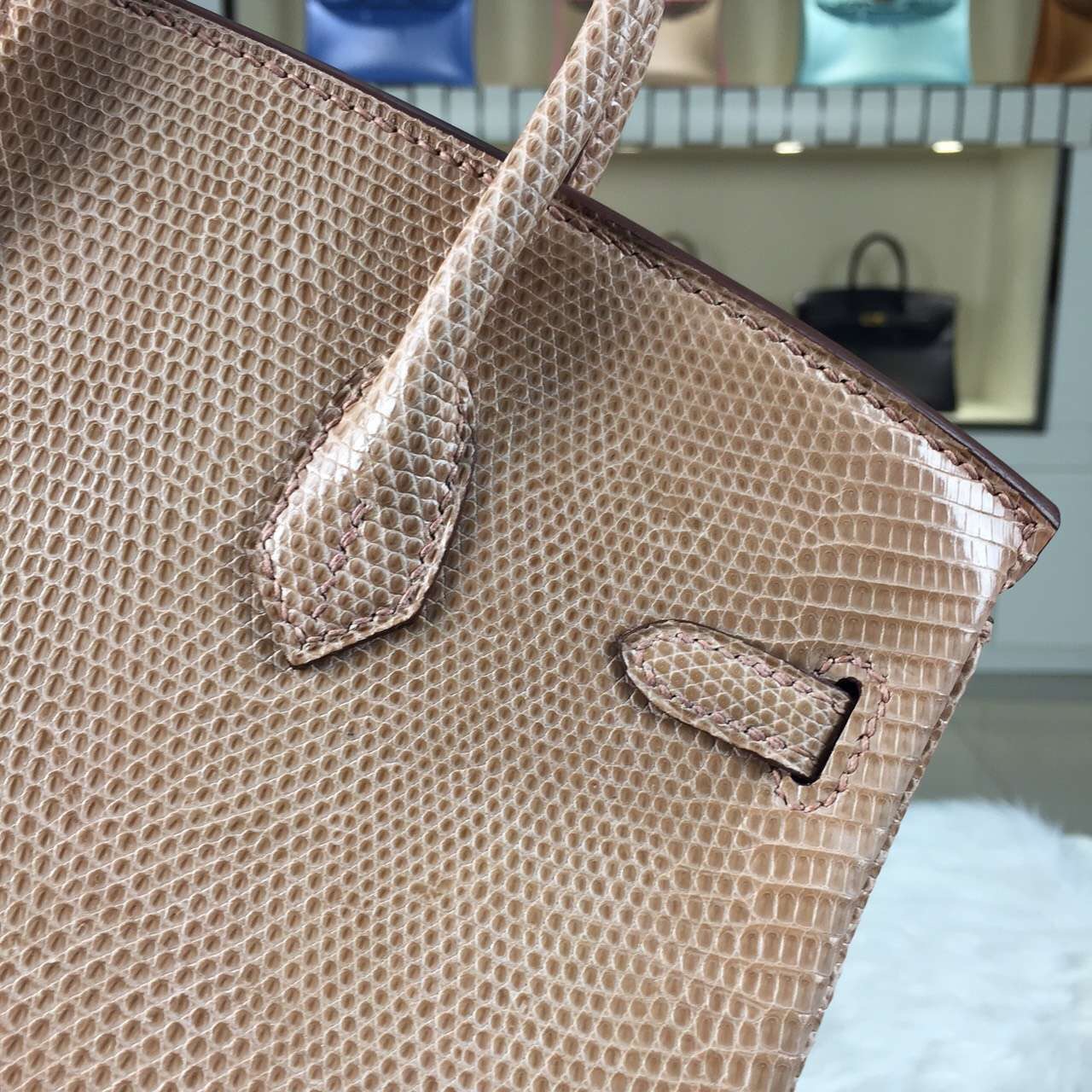 Hermes Customised France Imported Lizard Leather Birkin Bag30cm in Apricot