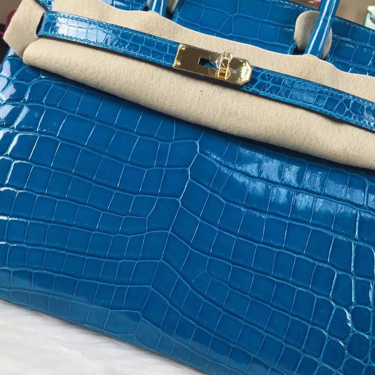 Discount Hermes 7W Blue Izmir Original Crocodile Leather Birkin Bag30cm Gold Hardware