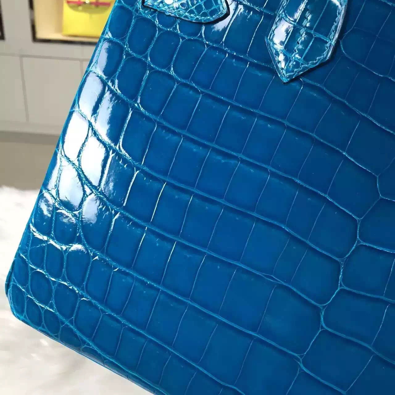 Discount Hermes 7W Blue Izmir Original Crocodile Leather Birkin Bag30cm Gold Hardware