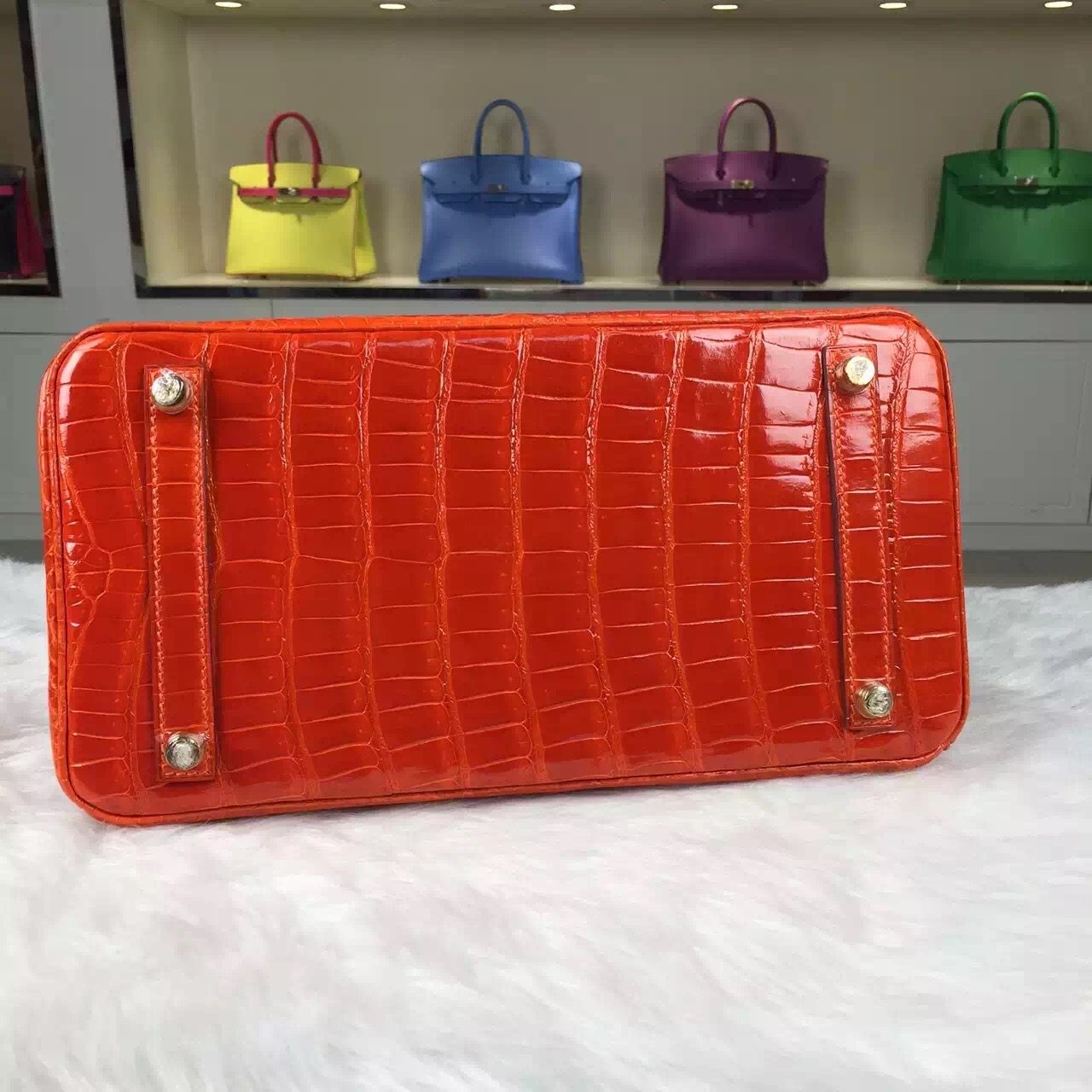 Hermes Custom-made Birkin 30CM Original Crocodile Shiny Leather Tote Bag in Orange
