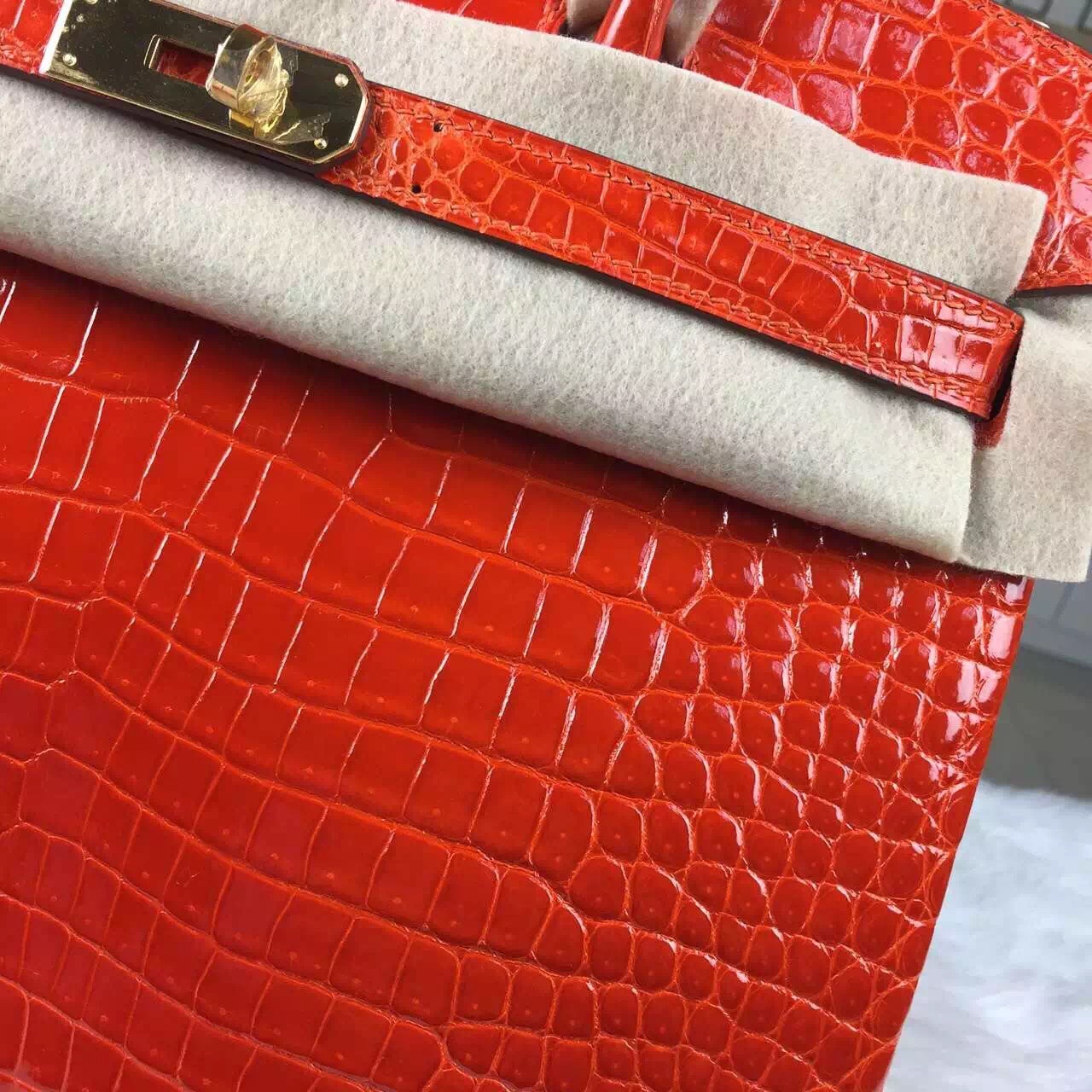 Hermes Custom-made Birkin 30CM Original Crocodile Shiny Leather Tote Bag in Orange