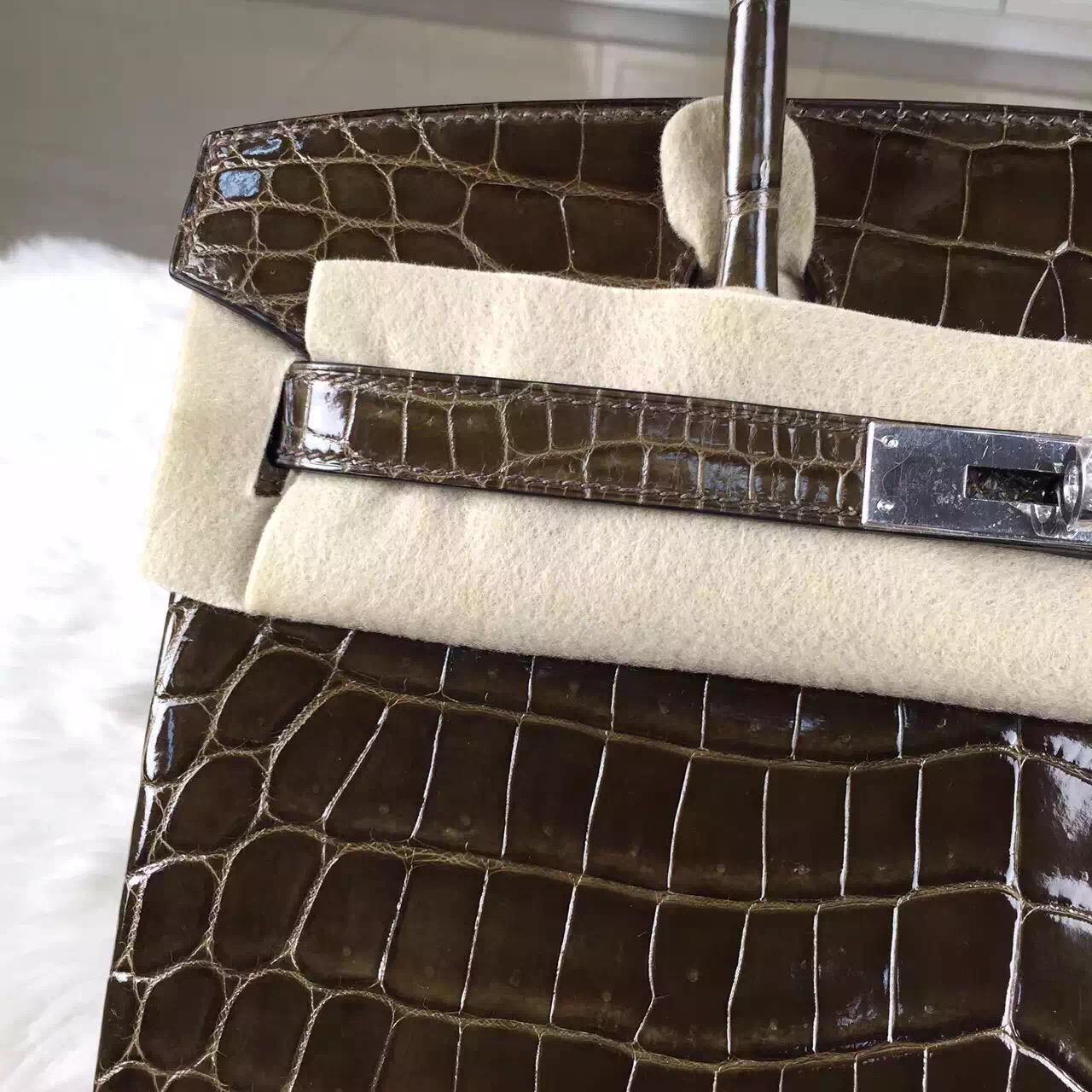 Discount Hermes HCP Crocodile Shiny Leather Birkin Bag30cm in 6H Olive Green