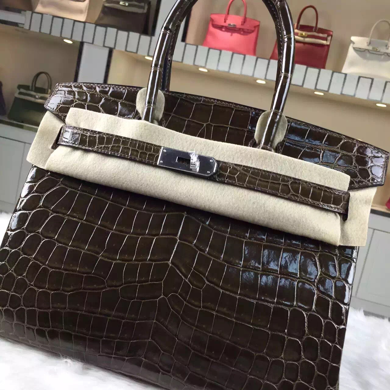 Discount Hermes HCP Crocodile Shiny Leather Birkin Bag30cm in 6H Olive Green