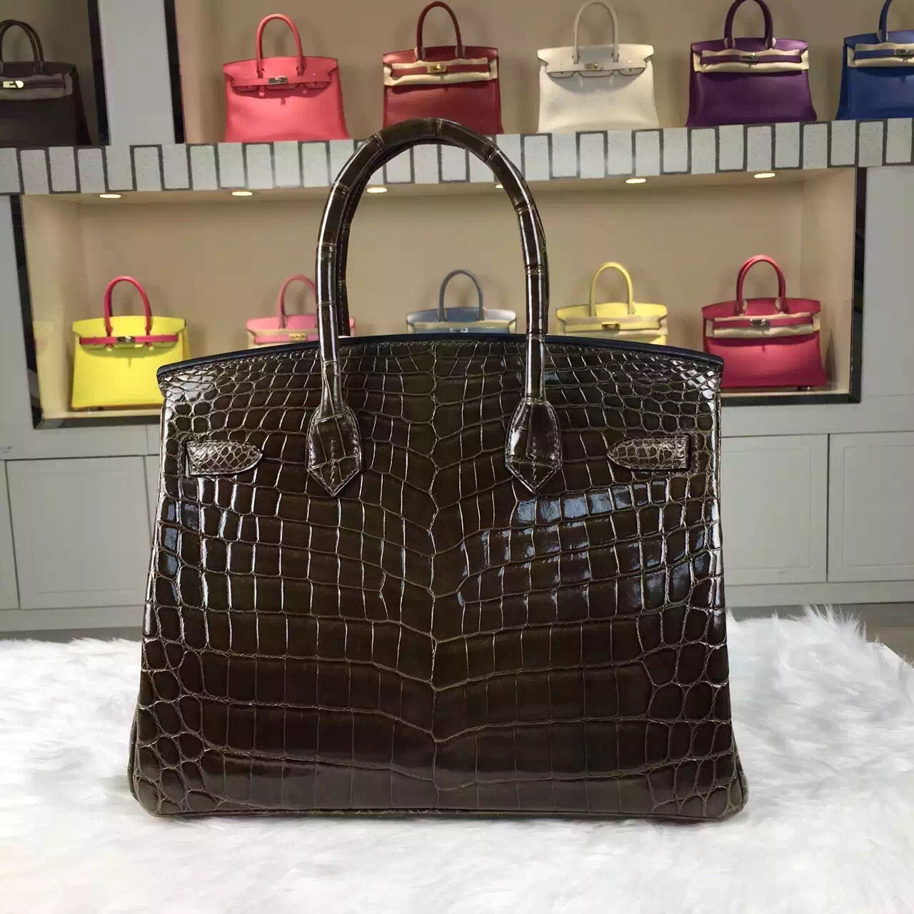 Discount Hermes HCP Crocodile Shiny Leather Birkin Bag30cm in 6H Olive Green