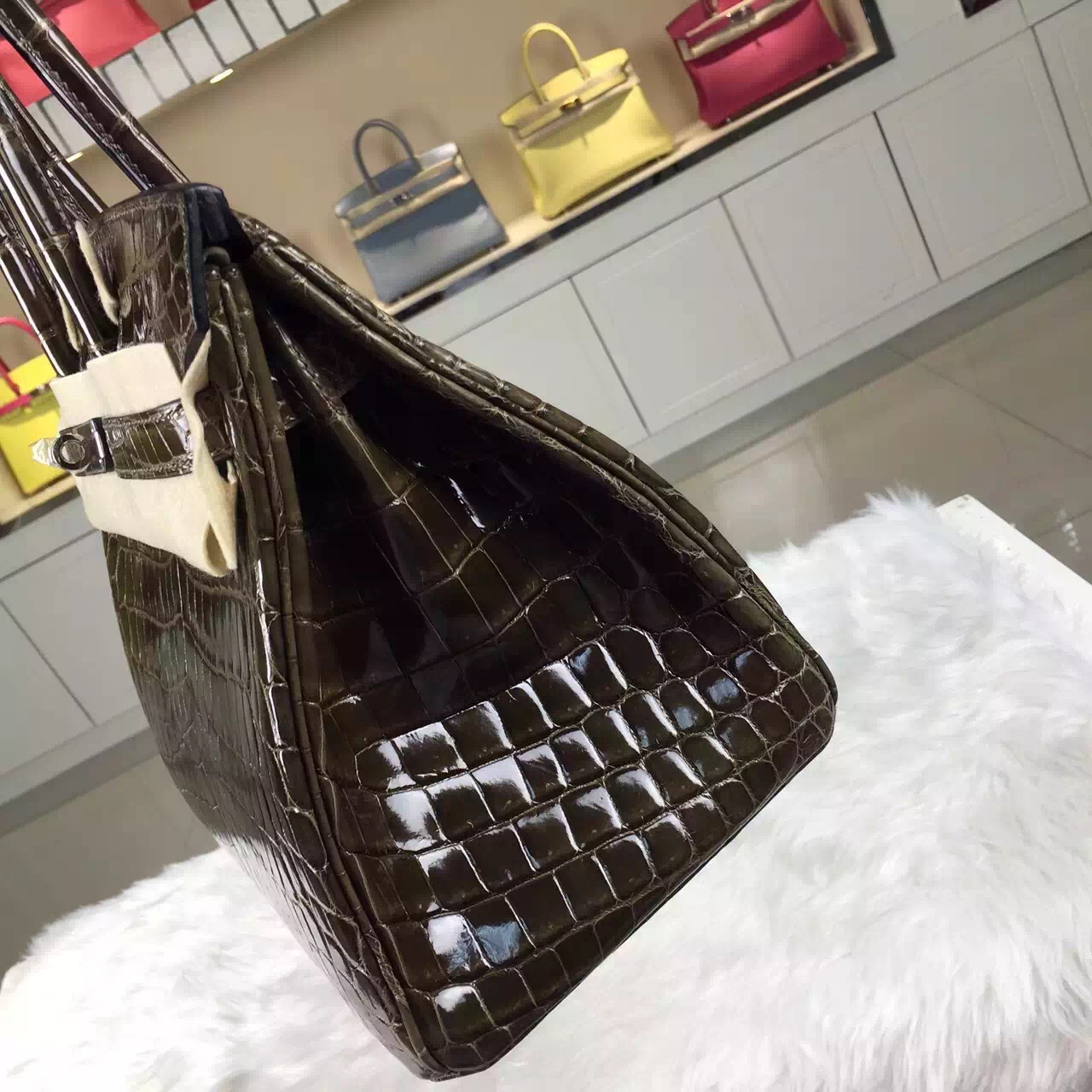 Discount Hermes HCP Crocodile Shiny Leather Birkin Bag30cm in 6H Olive Green