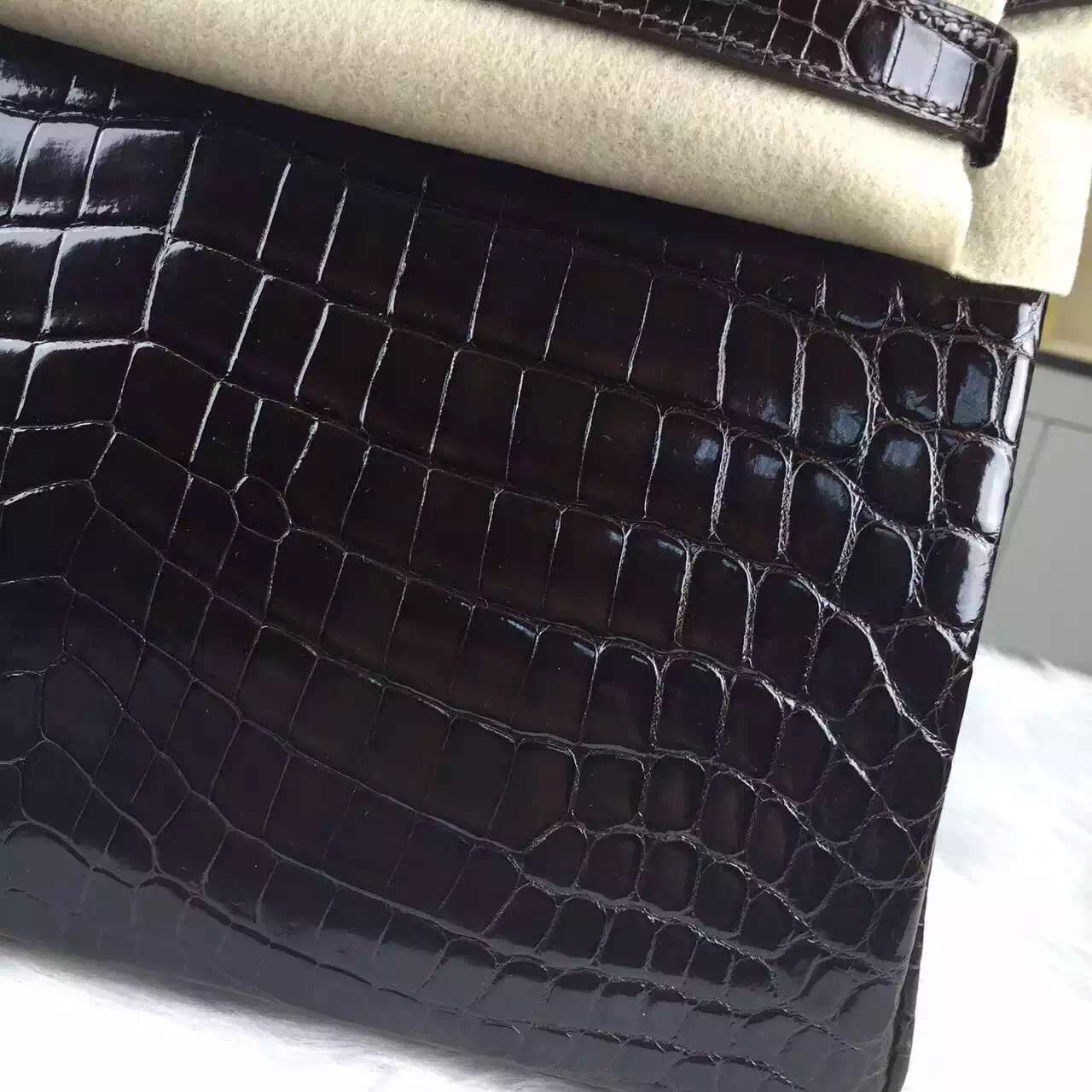 Hand Stitching Hermes Birkin Bag30cm Dark Coffee HCP Crocodile Leather Handbag