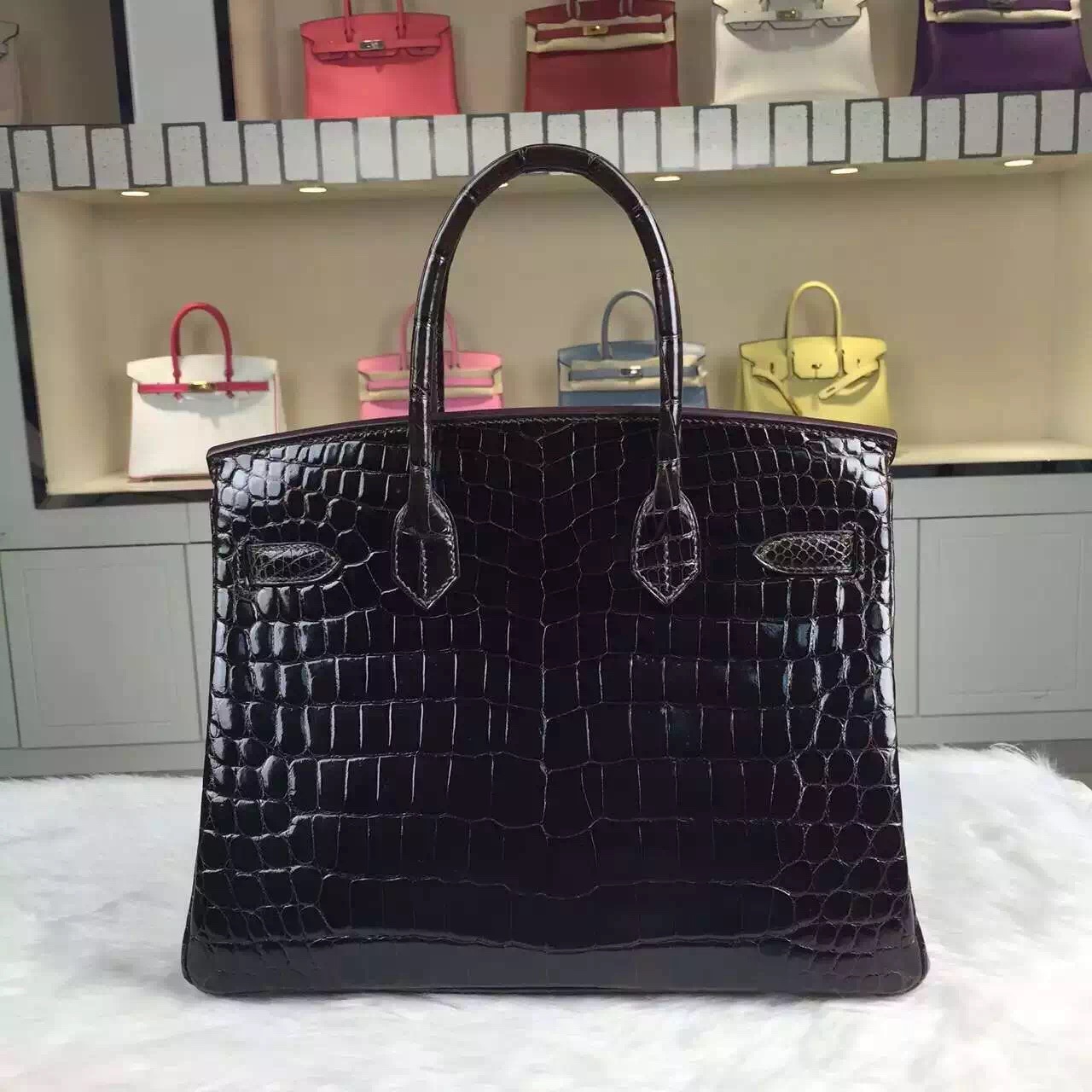 Hand Stitching Hermes Birkin Bag30cm Dark Coffee HCP Crocodile Leather Handbag