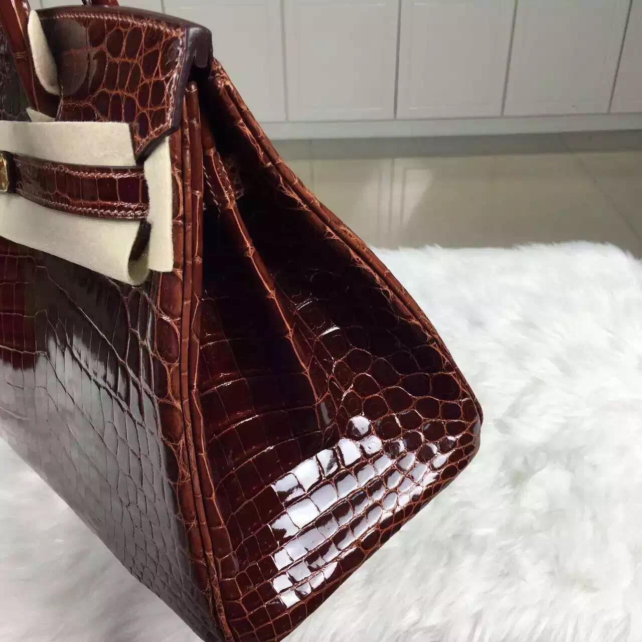 Sale Hermes Birkin Bag30cm CK33 Honey Brown Crocodile Shiny Leather Tote Bag