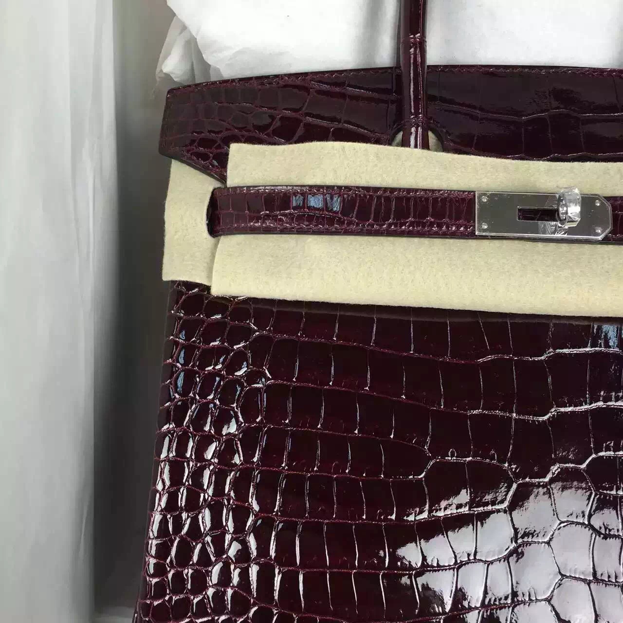 Hand Stitching Hermes CK57 Bordeaux Red HCP Crocodile Shiny Leather Birkin Bag30cm