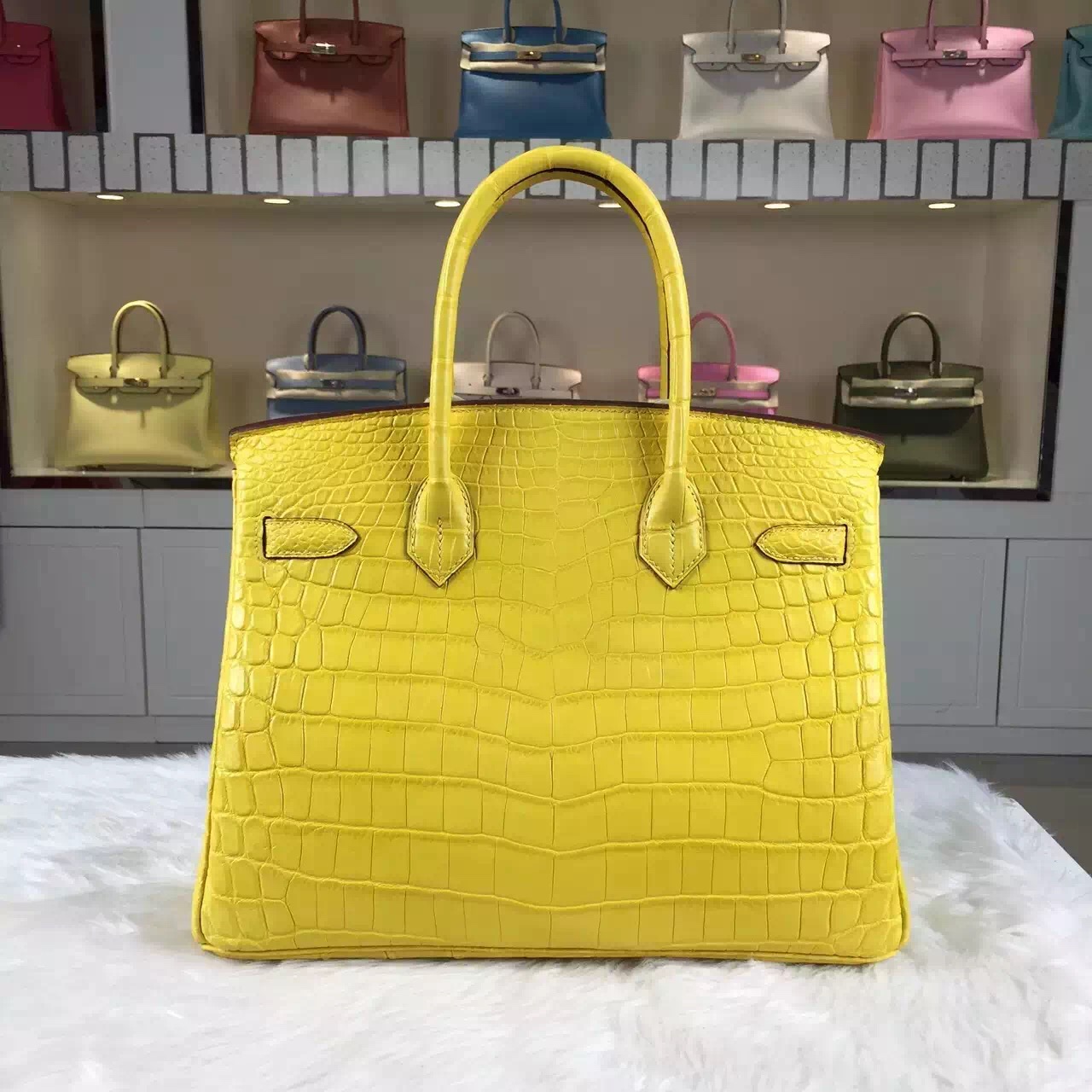 Wholesale Hermes Birkin Bag30cm Crocodile Matt Leather 9R Lemon Yellow Women&#8217;s Handbag