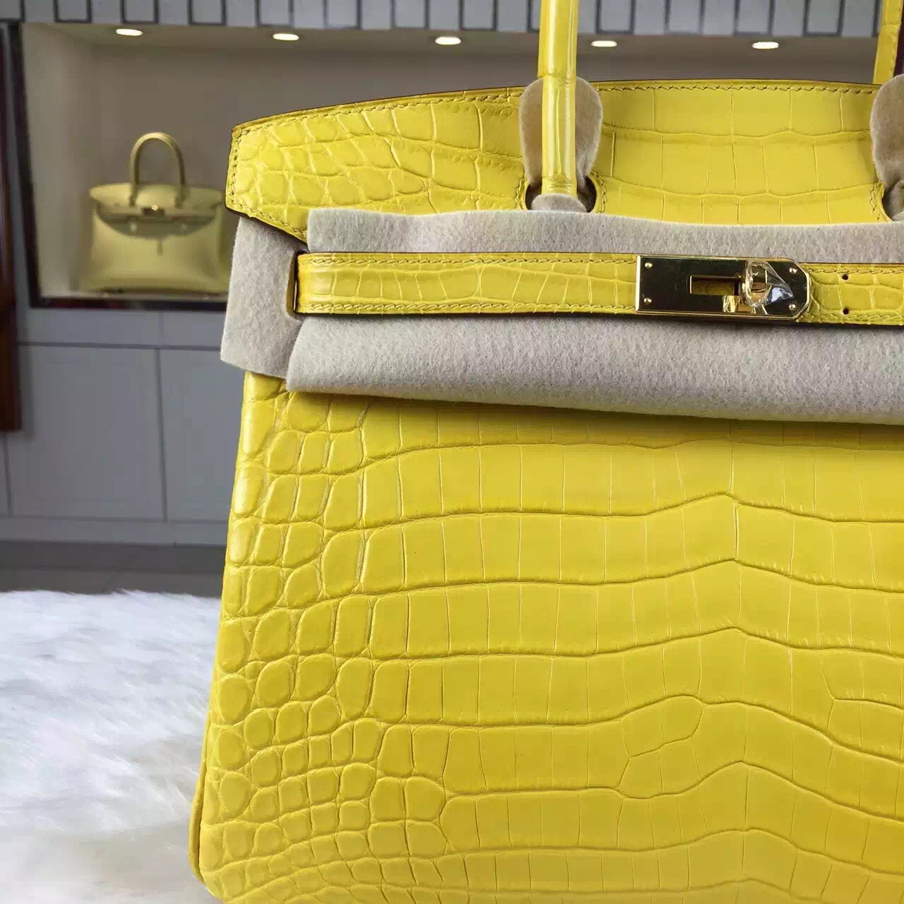 Wholesale Hermes Birkin Bag30cm Crocodile Matt Leather 9R Lemon Yellow Women&#8217;s Handbag