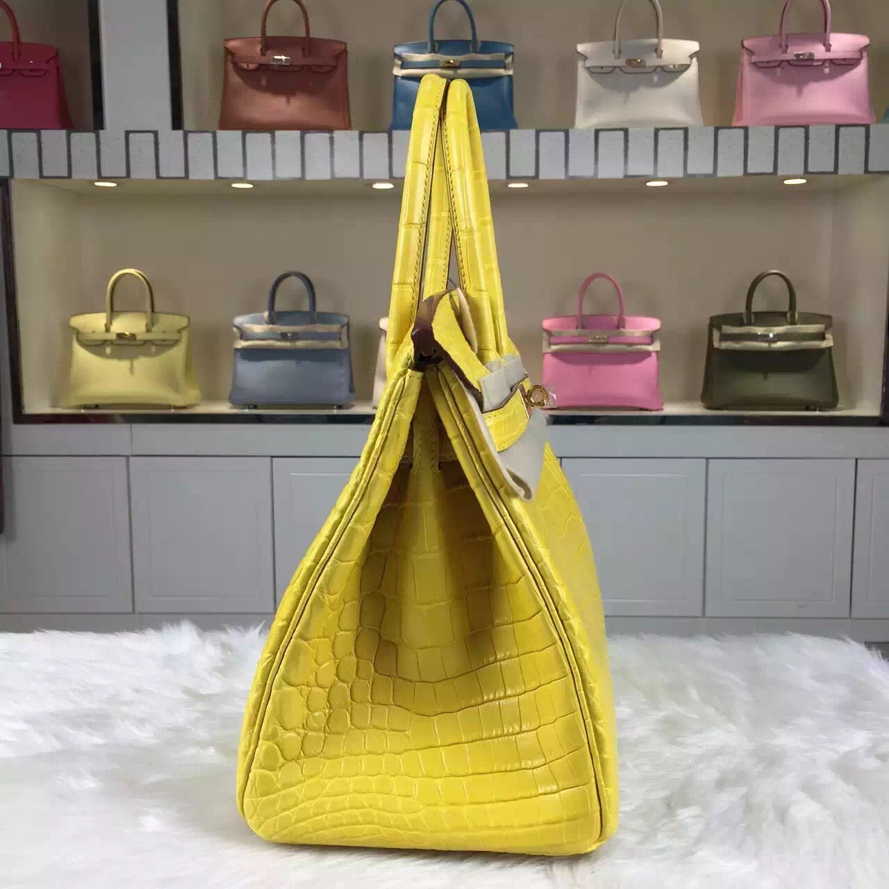 Wholesale Hermes Birkin Bag30cm Crocodile Matt Leather 9R Lemon Yellow Women&#8217;s Handbag