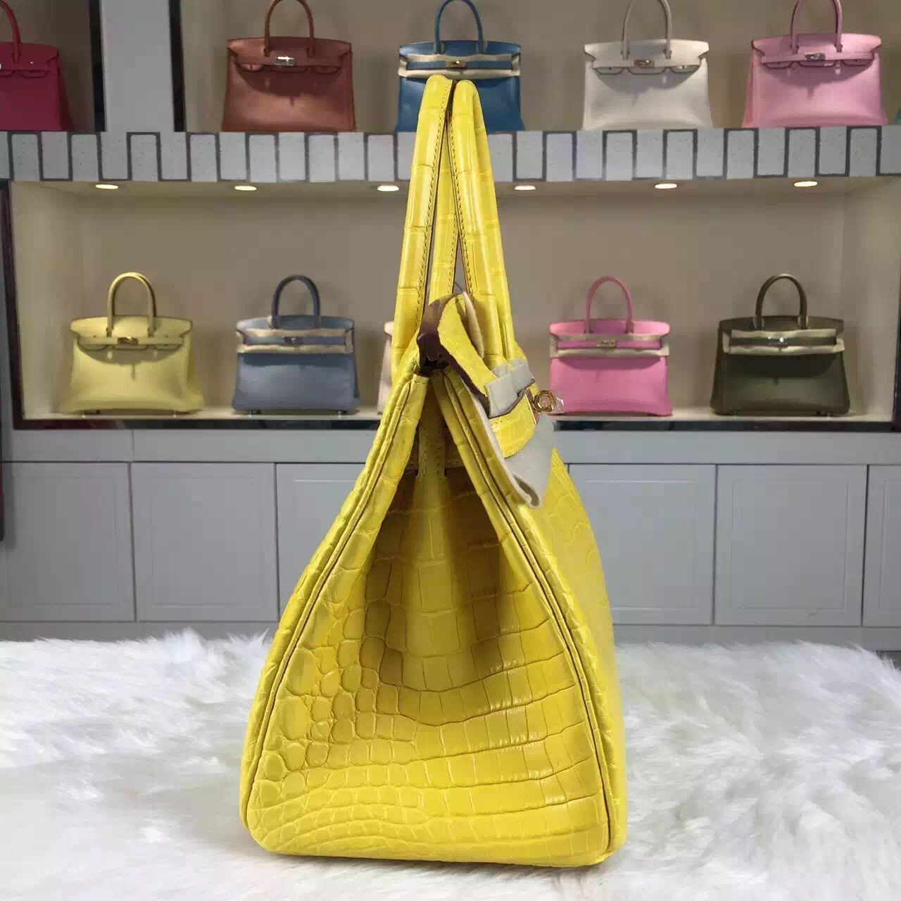 Wholesale Hermes Birkin Bag30cm Crocodile Matt Leather 9R Lemon Yellow Women’s Handbag