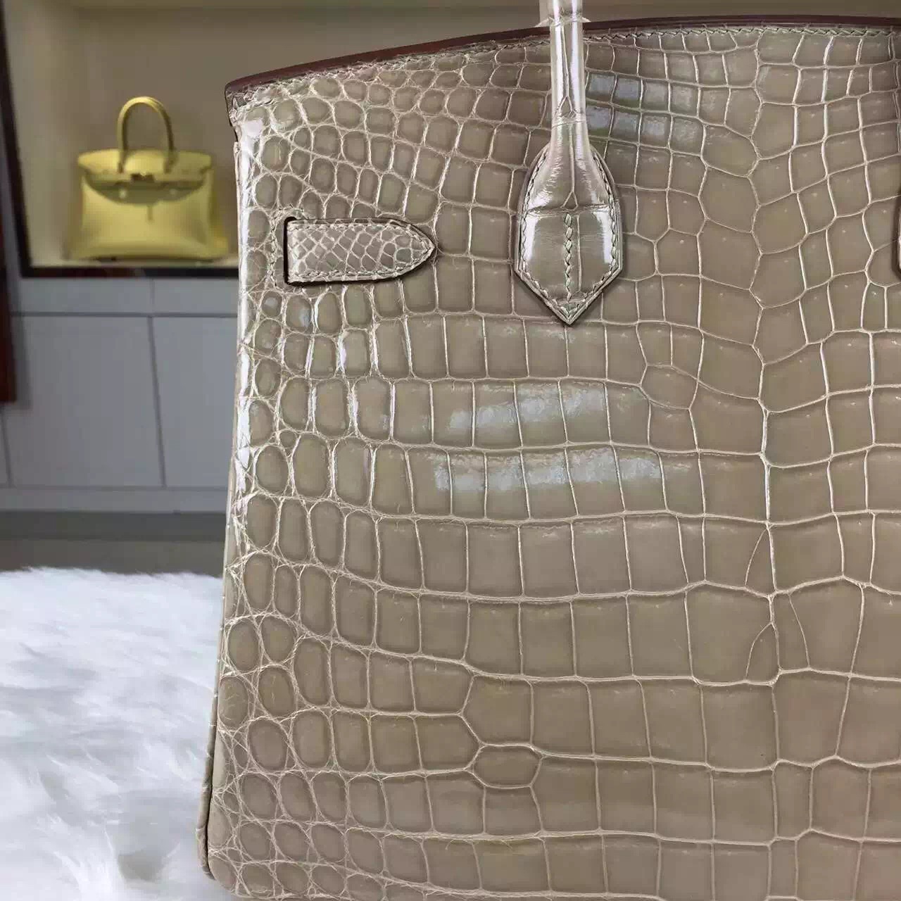 Hermes Custom-made Original Crocodile Shiny Leather Birkin Bag30cm in Apricot