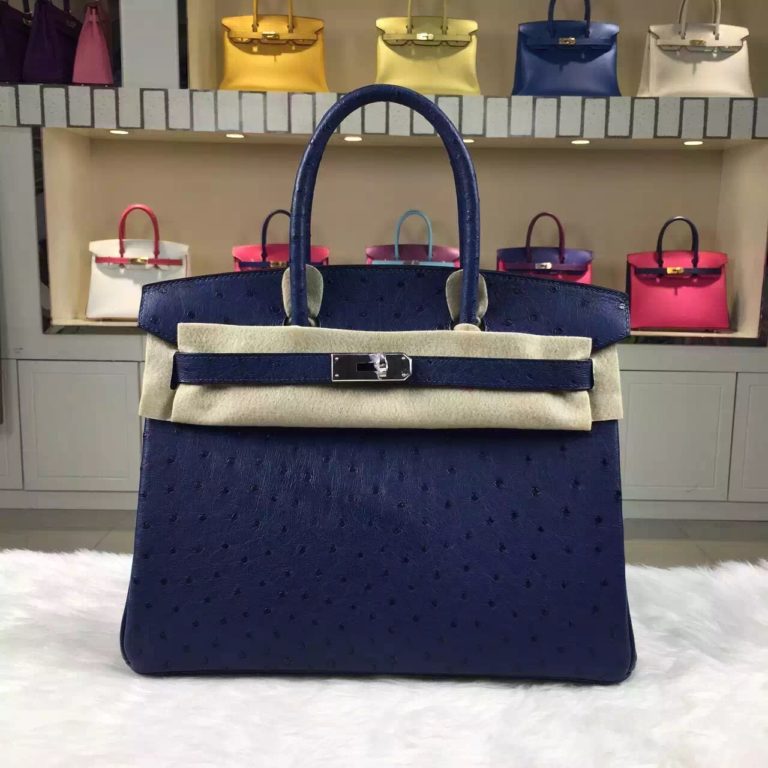 Hermes Birkin Bag 30cm Blue Saphir Original Ostrich Leather