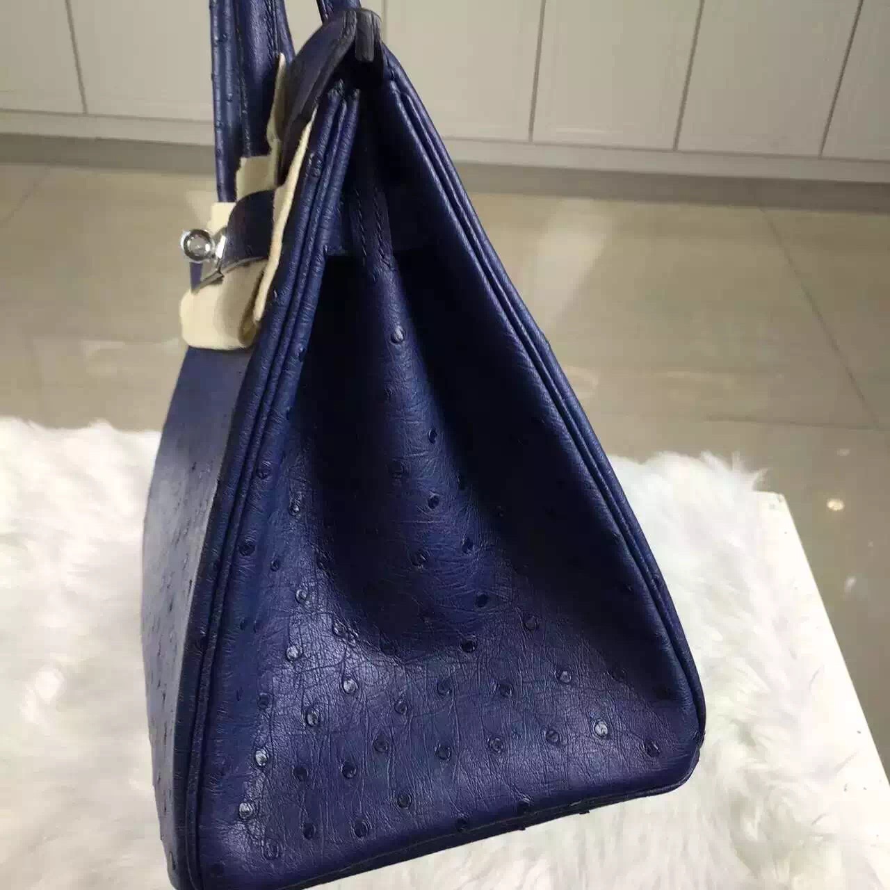 Sale Hermes Birkin Bag30cm Blue Saphir Original Ostrich Leather
