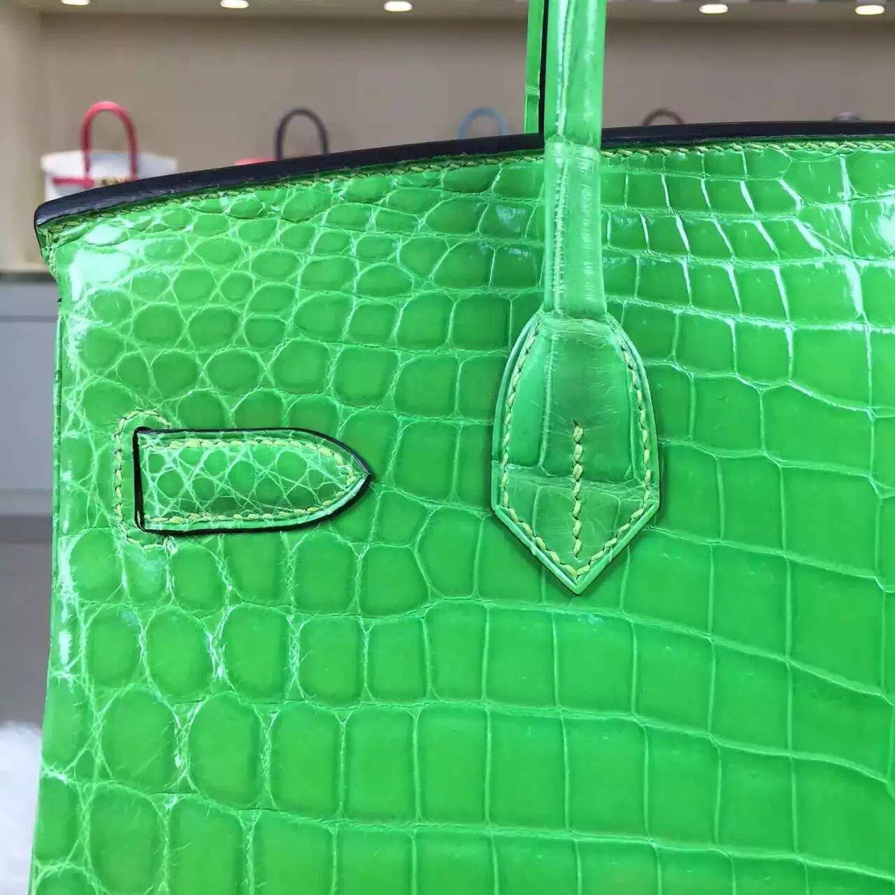 New Pretty Hermes Fluorescent Green Crocodile Leather Birkin30 Gold Hardware