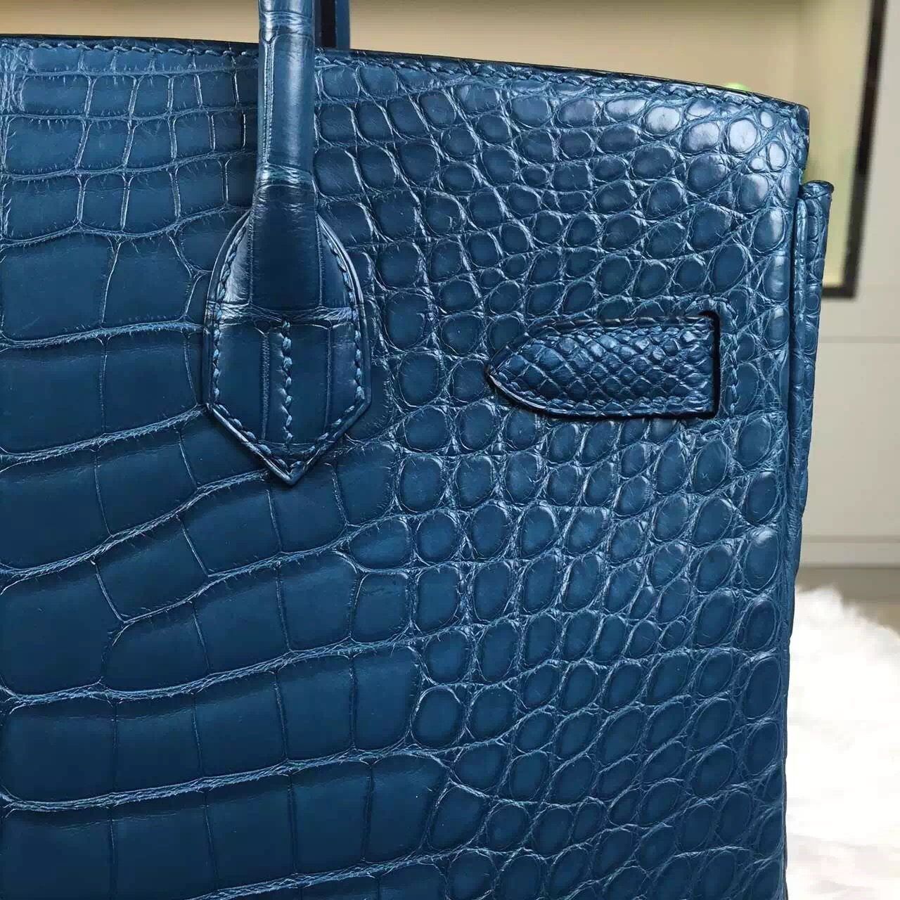 Wholesale Hermes Crocodile Matt Birkin Bag 7L Blue De Maite 30CM