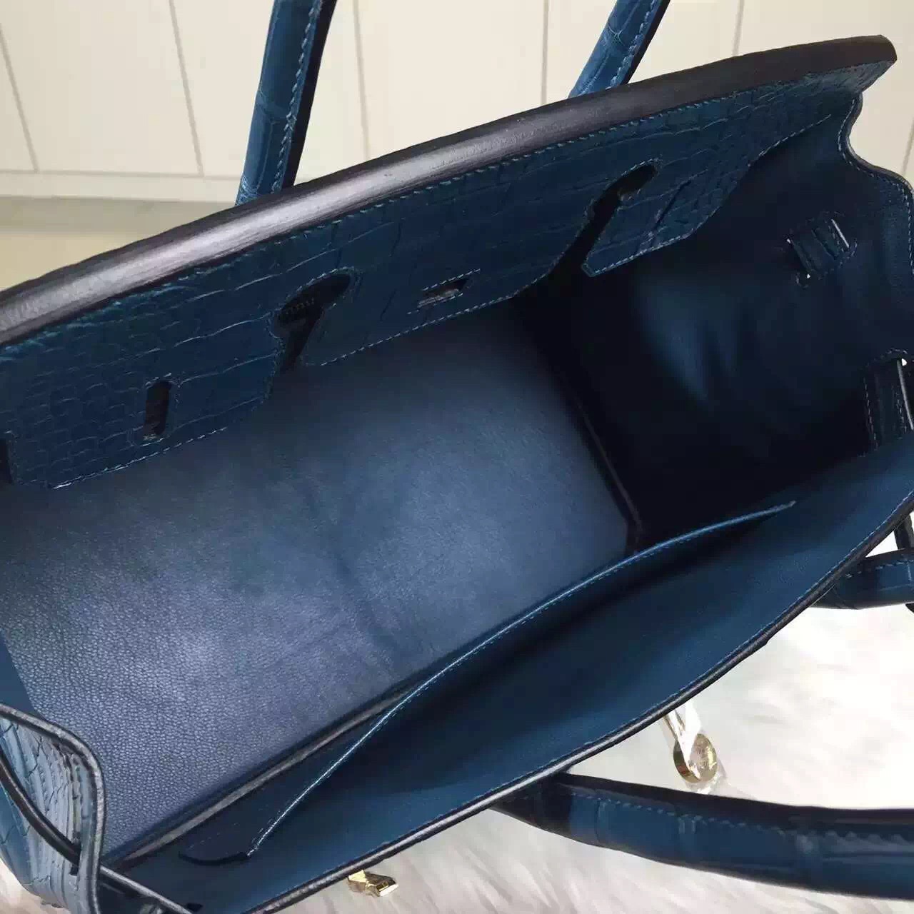 Wholesale Hermes Crocodile Matt Birkin Bag 7L Blue De Maite 30CM