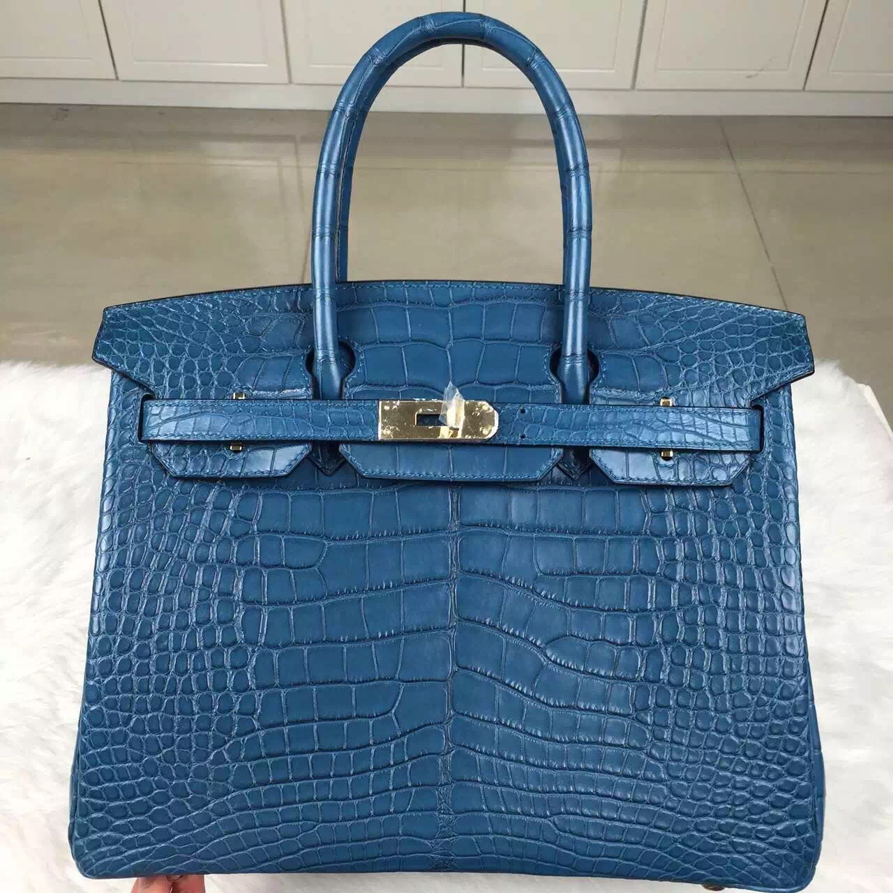 Wholesale Hermes Crocodile Matt Birkin Bag 7L Blue De Maite 30CM
