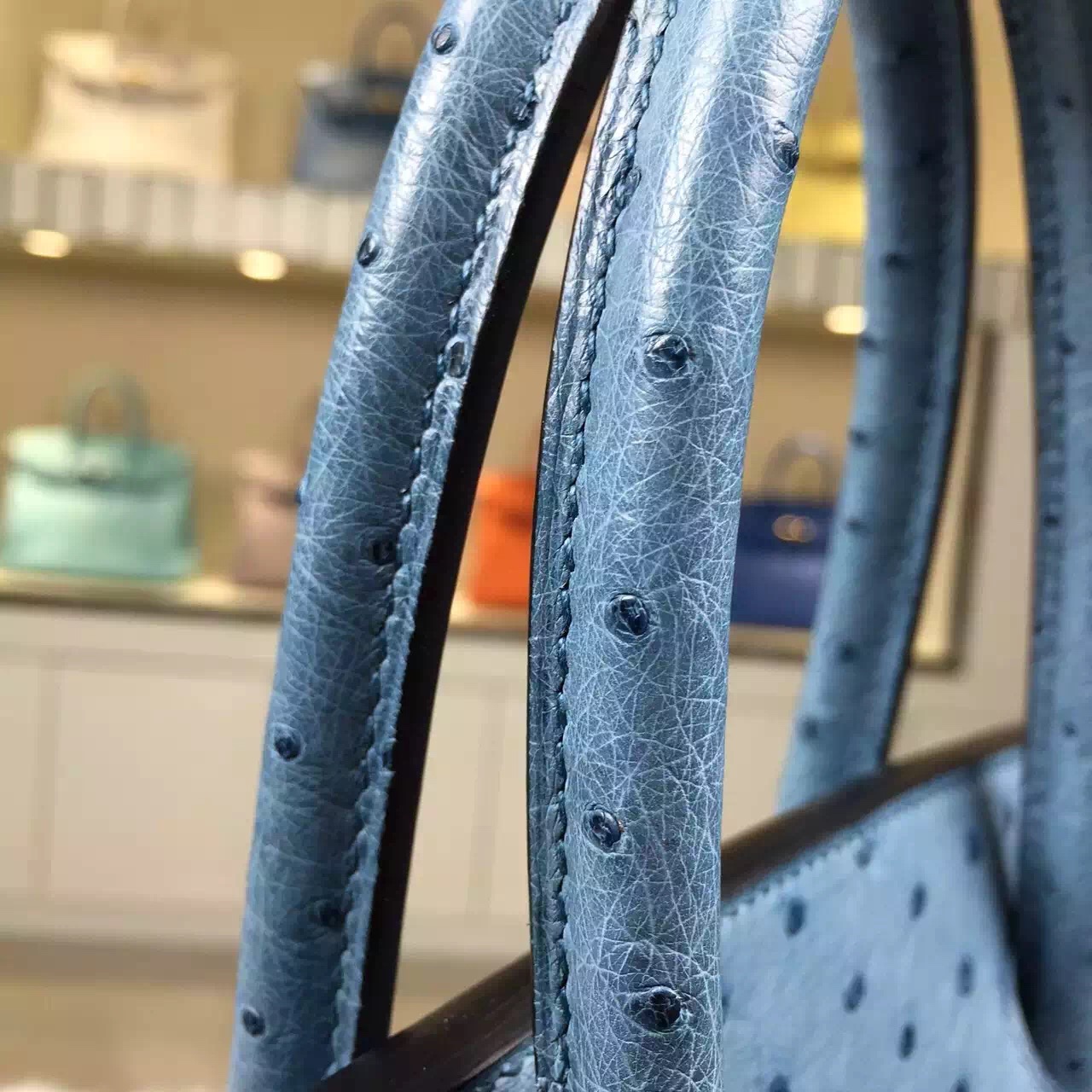 Online Store Hermes Birkin30 Bright Blue Ostrich Leather Tote Bag