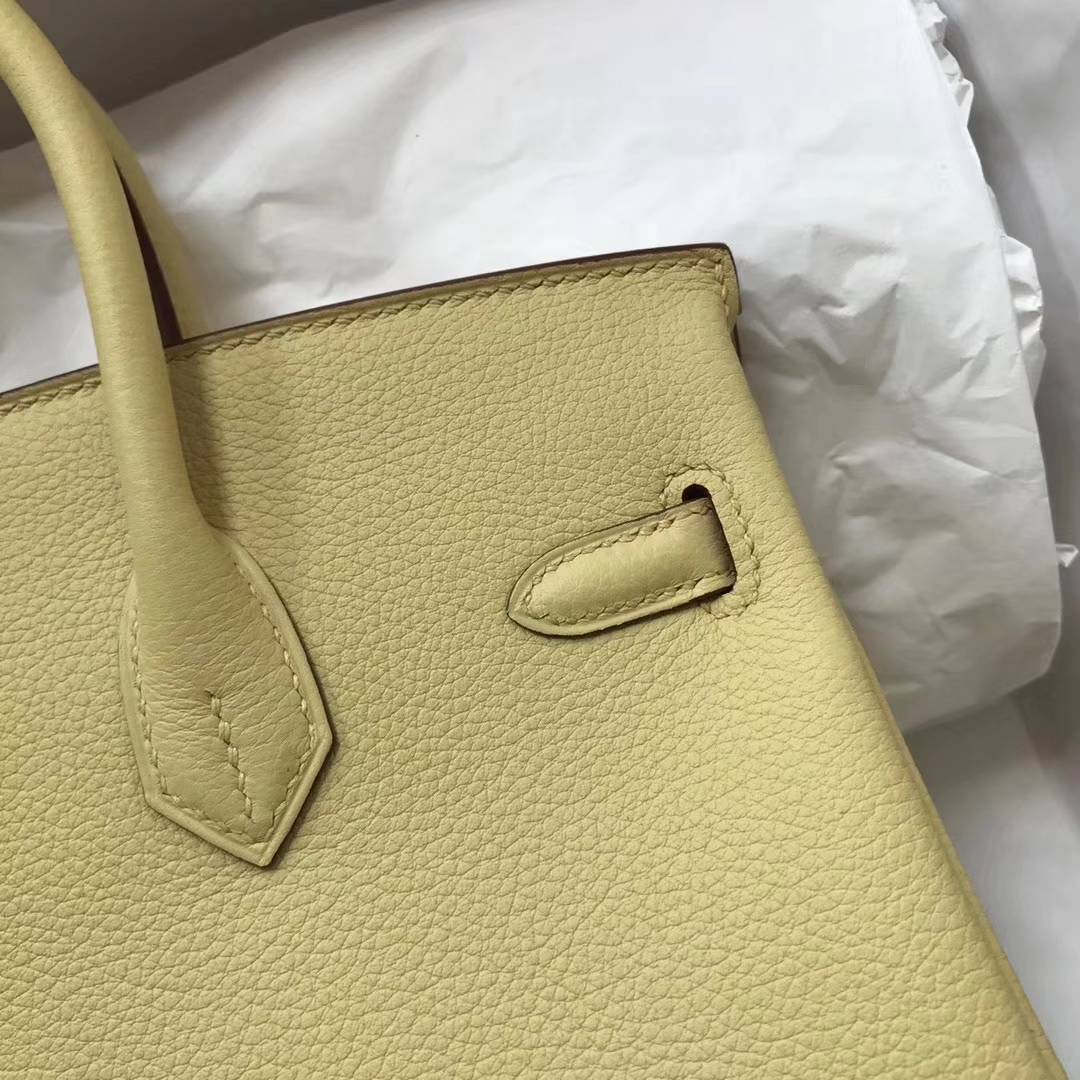 Fashion Hermes Togo Calf Birkin25CM Bag in 1Z Jaune Poussin Silver Hardware