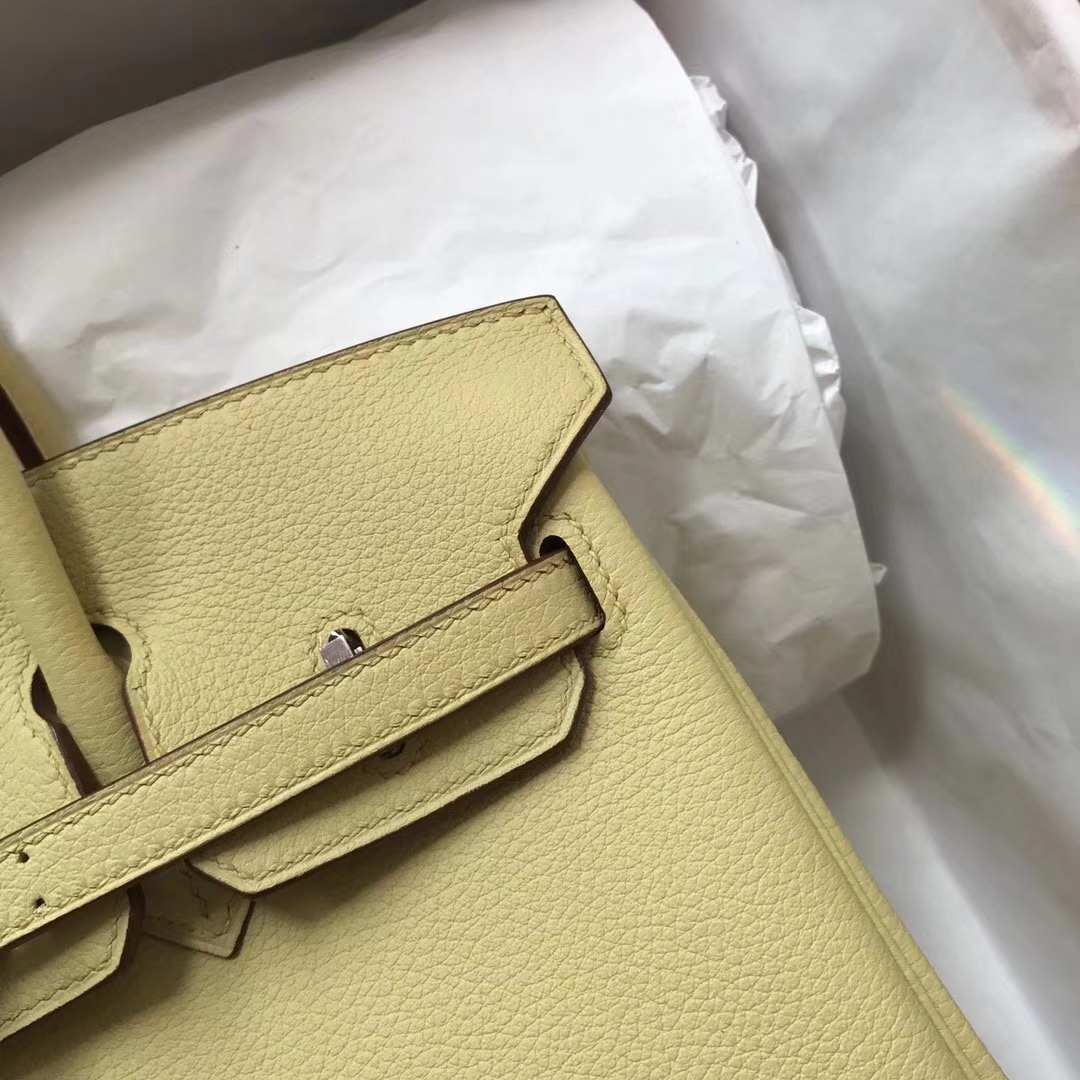 Fashion Hermes Togo Calf Birkin25CM Bag in 1Z Jaune Poussin Silver Hardware