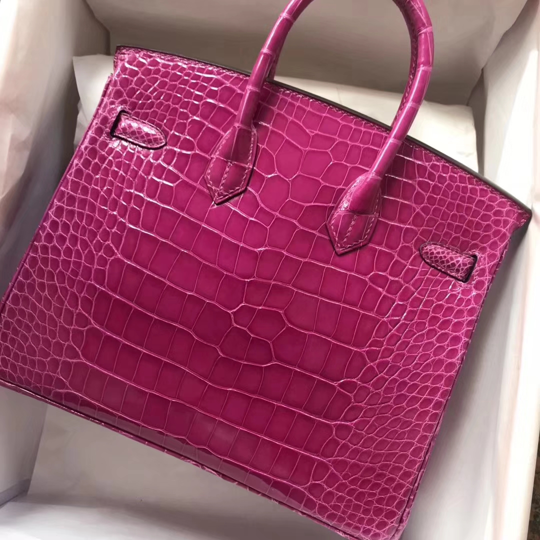 Hermes Shiny Crocodile Birkin Bag25CM in J5 Rose Scheherazade Gold Hardware