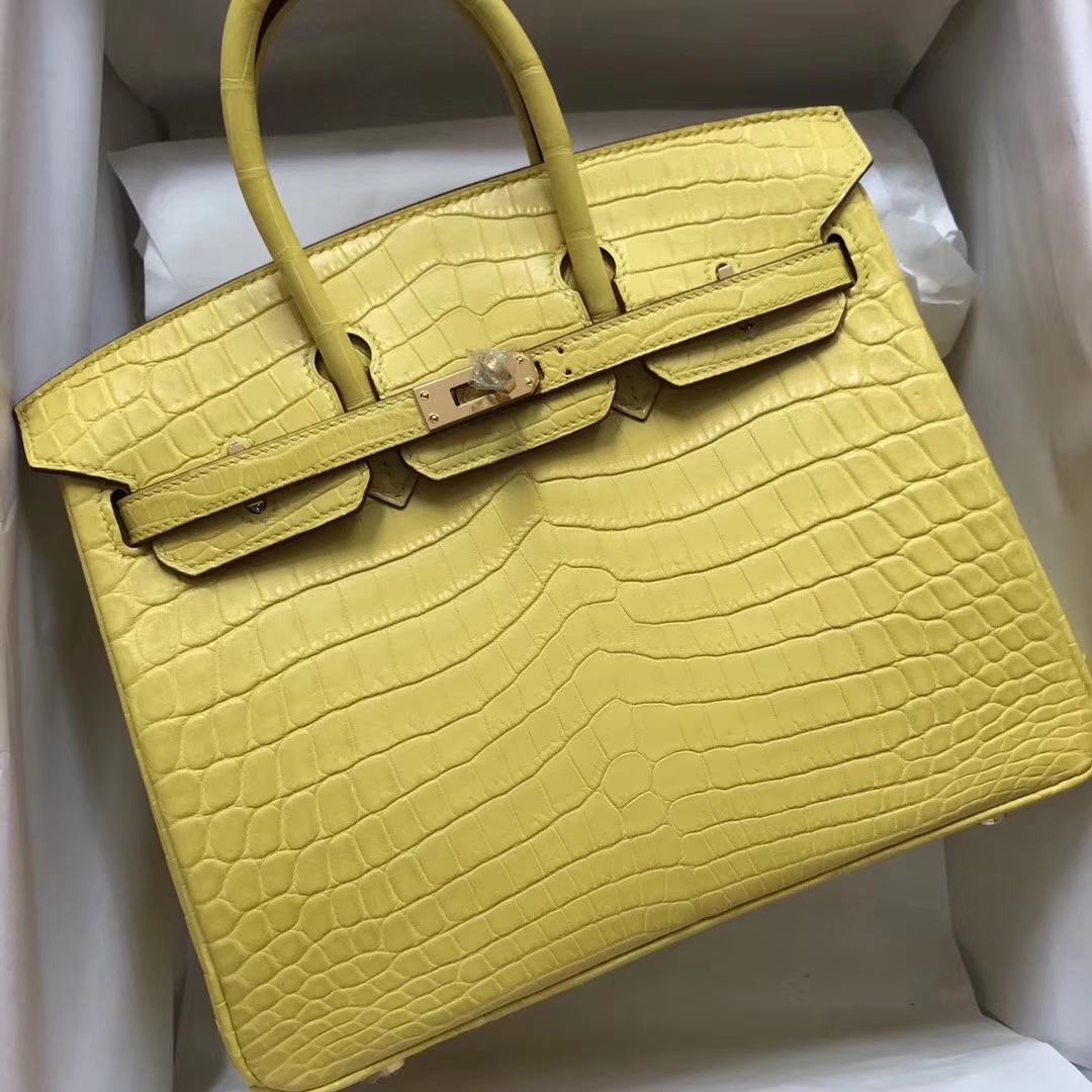 Discount Hermes 9R Lemon Yellow Crocodile Matt Birkin Bag25CM Gold Hardware