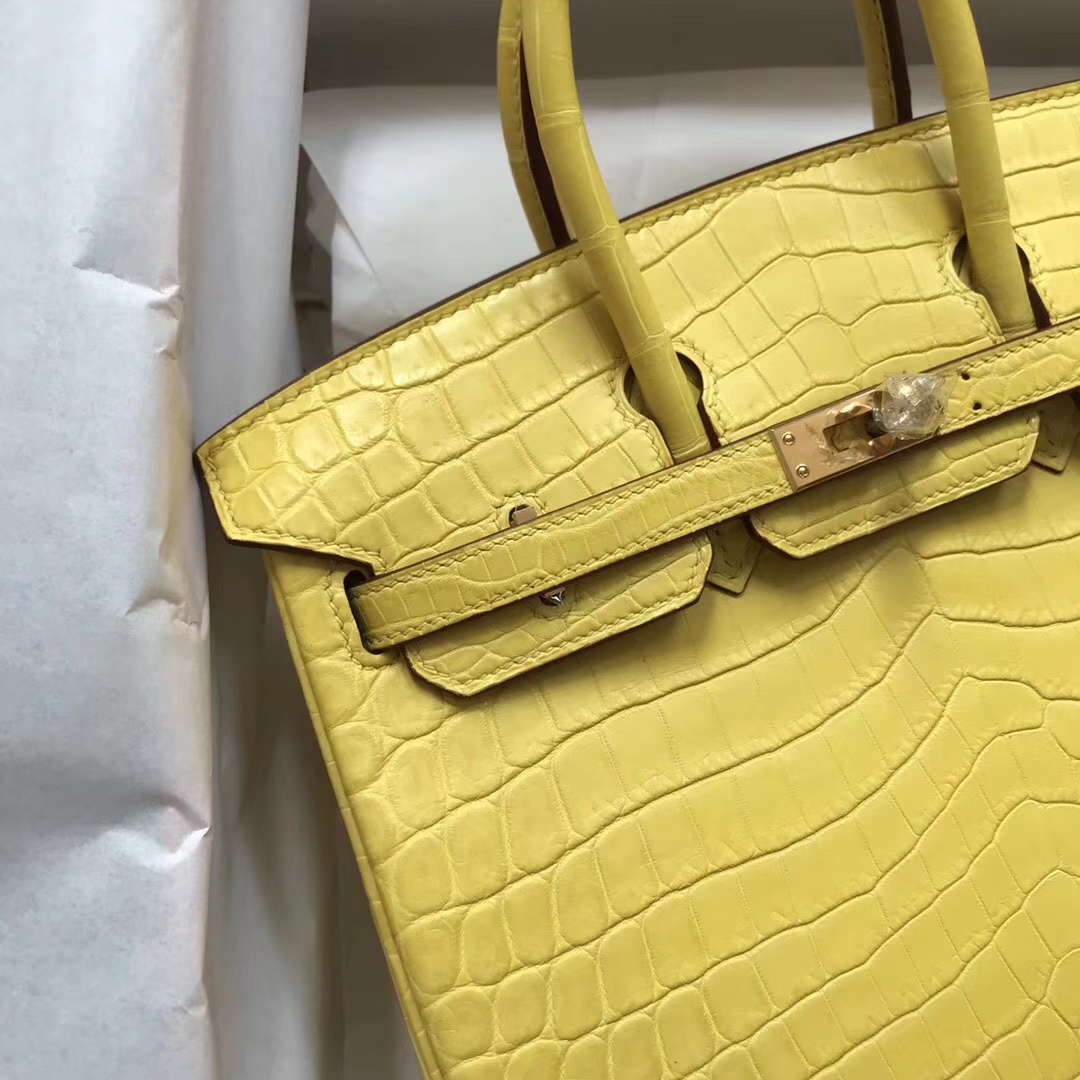 Discount Hermes 9R Lemon Yellow Crocodile Matt Birkin Bag25CM Gold Hardware